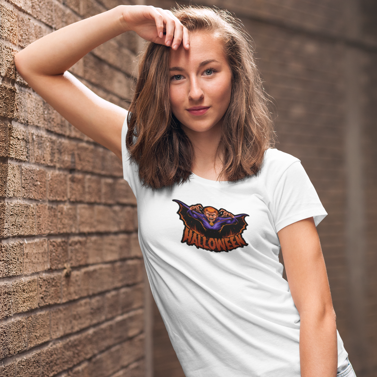 Halloween special printed round neck half sleeve slim fit t-shirt for Women