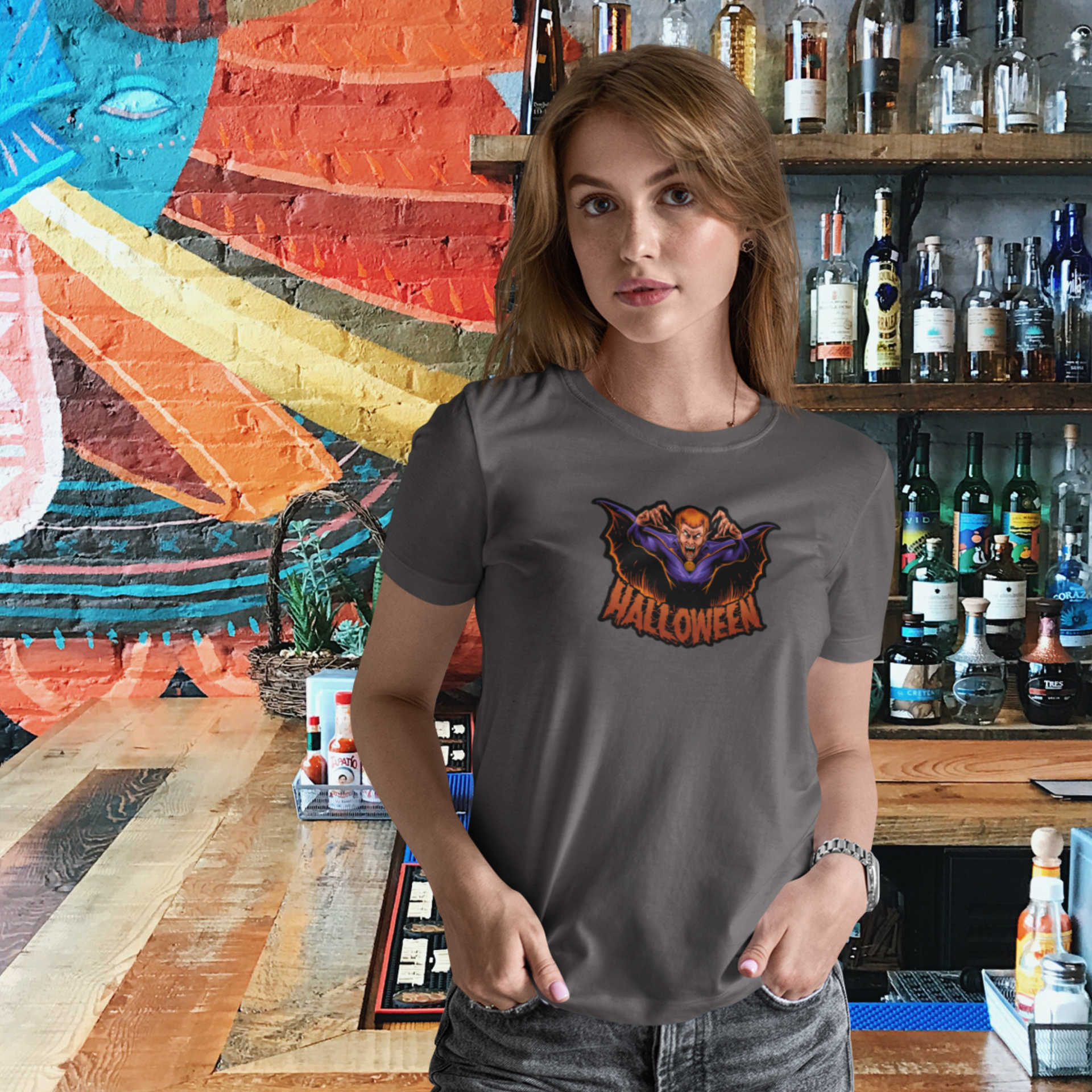 Halloween special printed round neck half sleeve slim fit t-shirt for Women