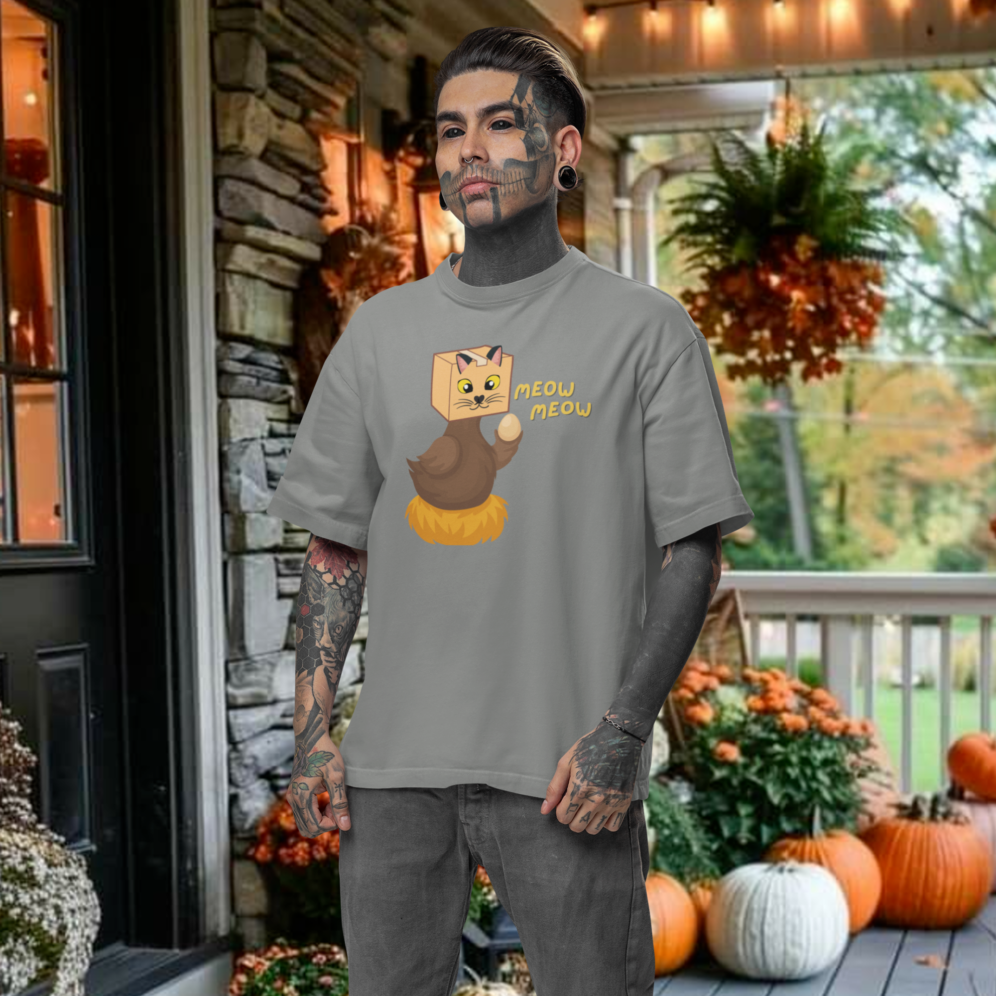 Men Thanksgiving special half sleeve comfort fit round neck oversized T-Shirt.
