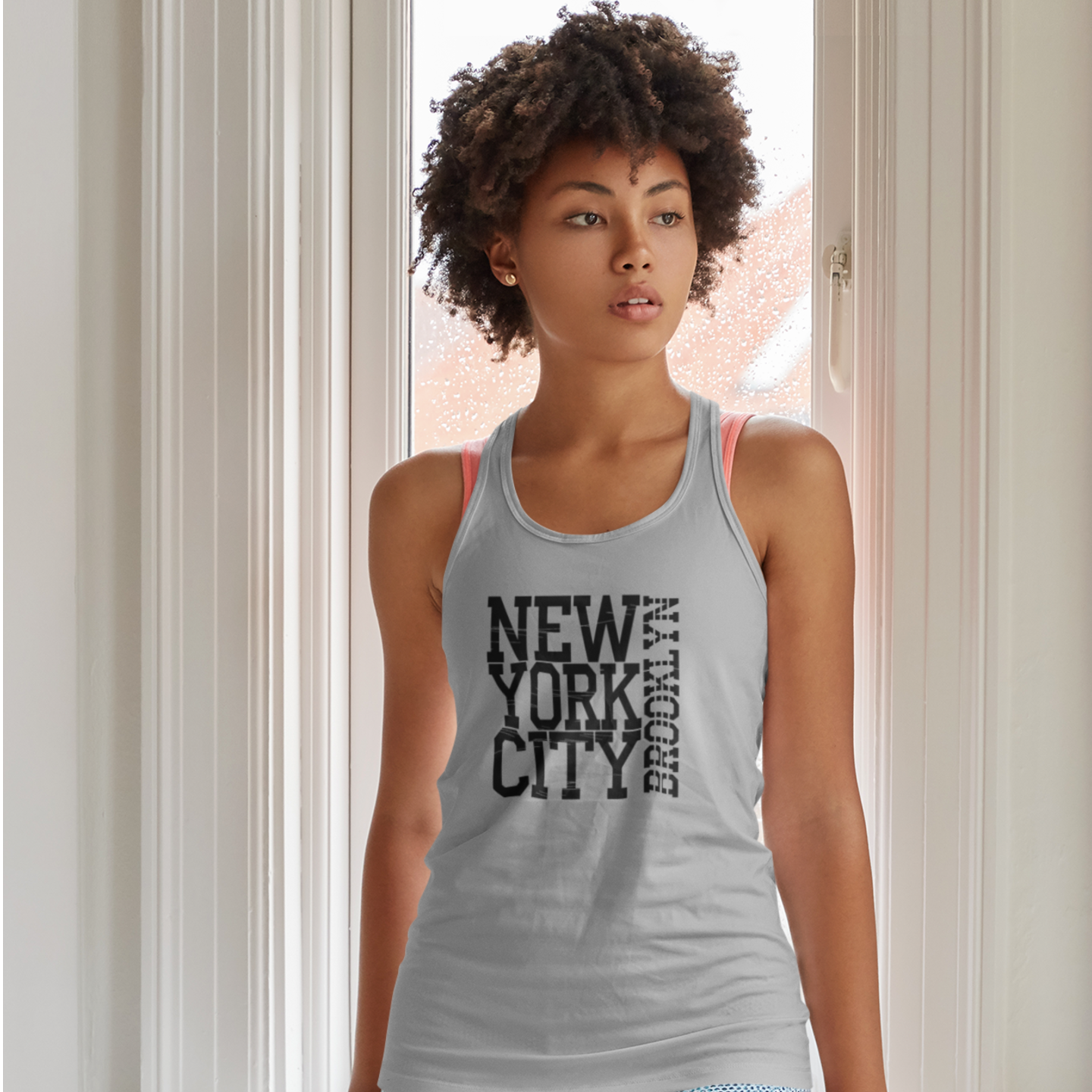 Women's Brooklyn text printed slim fit Tank Top