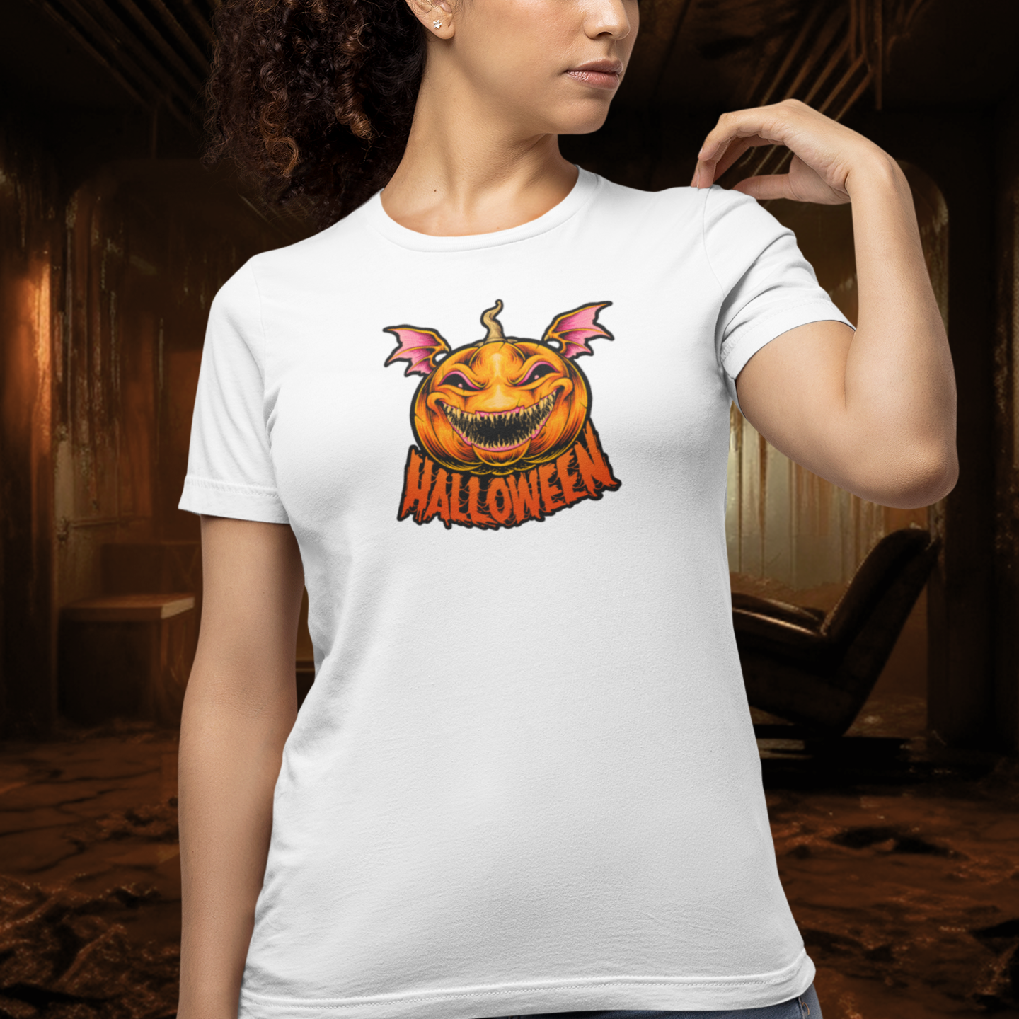 Halloween special printed round neck half sleeve slim fit t-shirt for Women