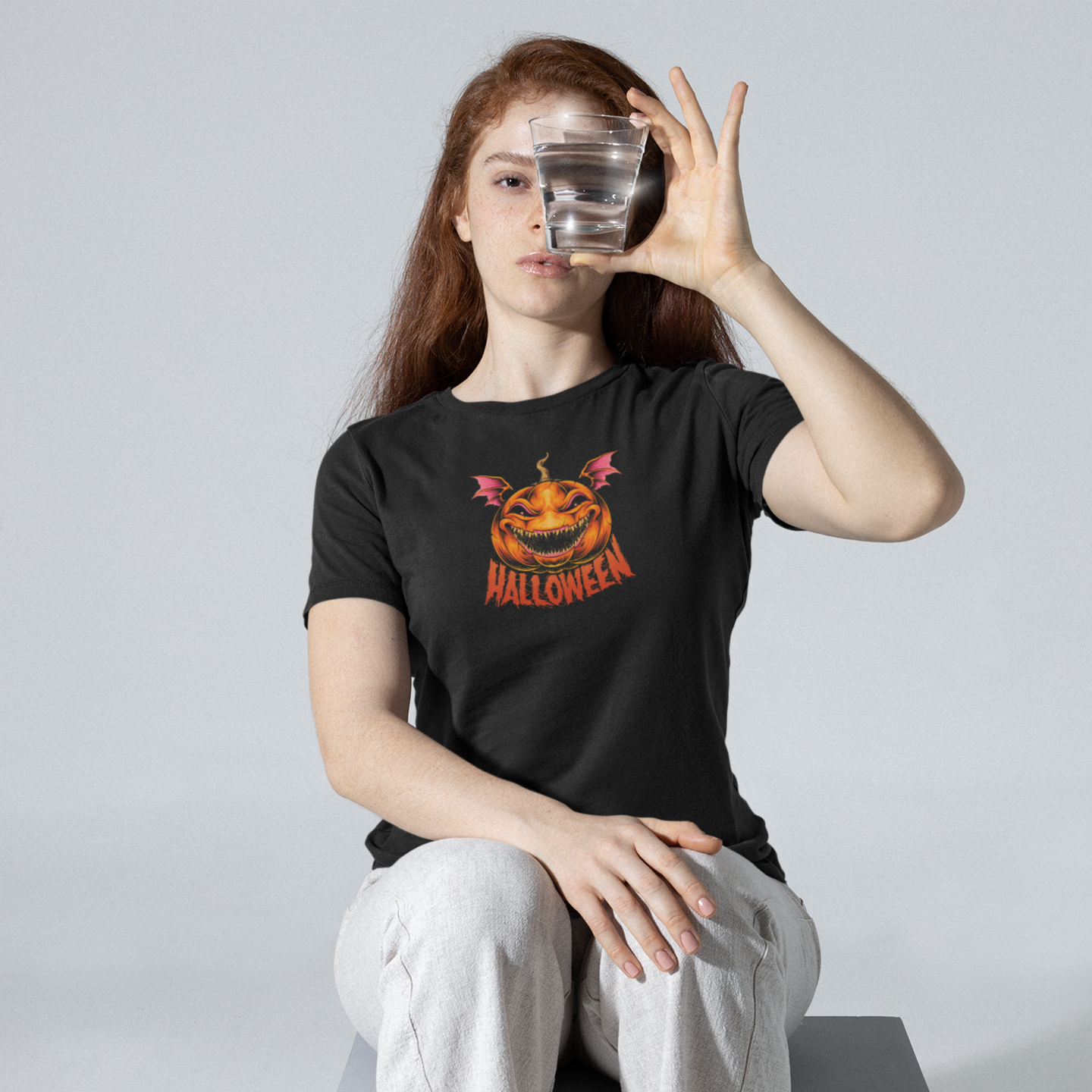 Halloween special printed round neck half sleeve slim fit t-shirt for Women