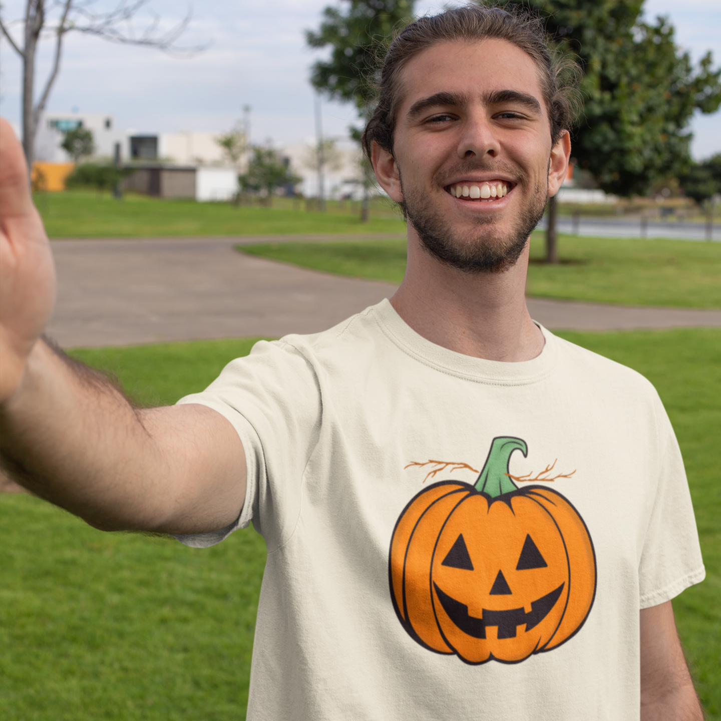 Halloween special printed comfort fit round neck t shirt for men.