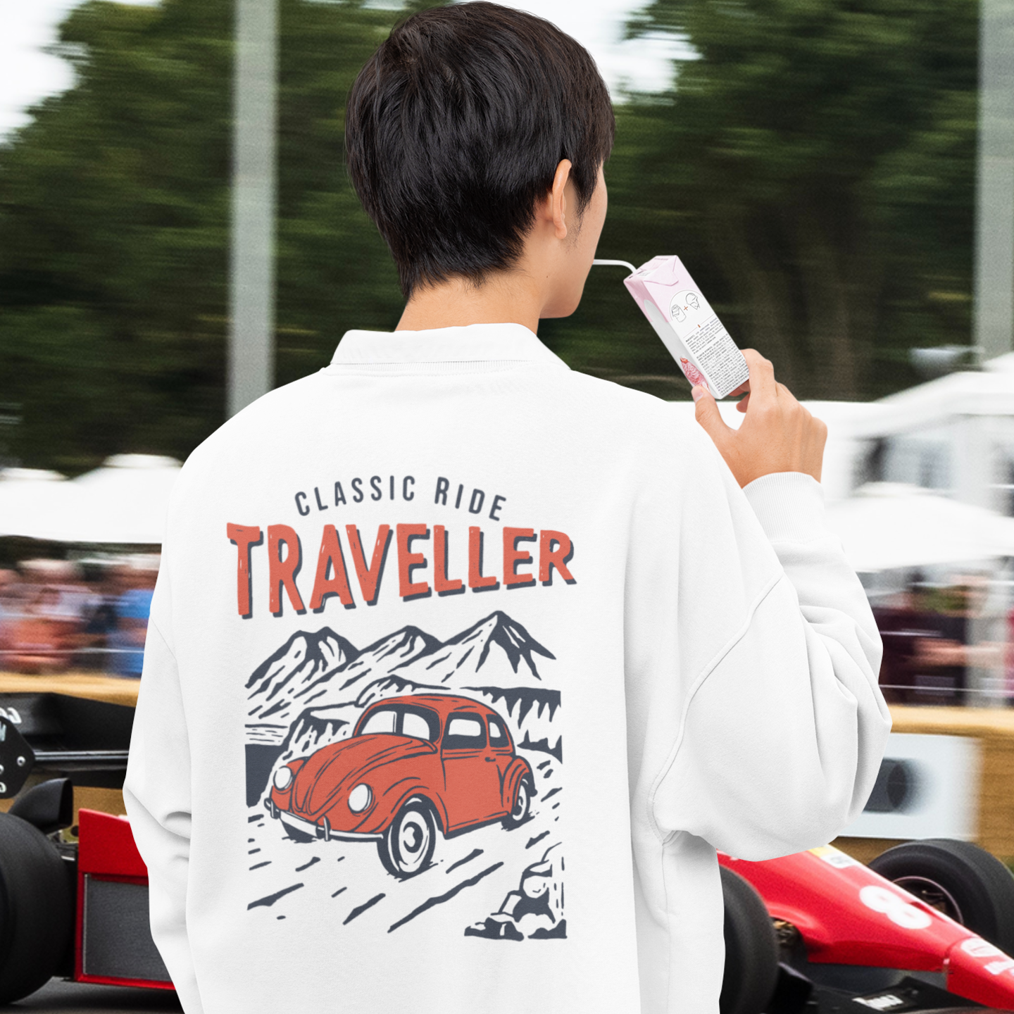 Back printed round neck oversized Sweatshirt for Men