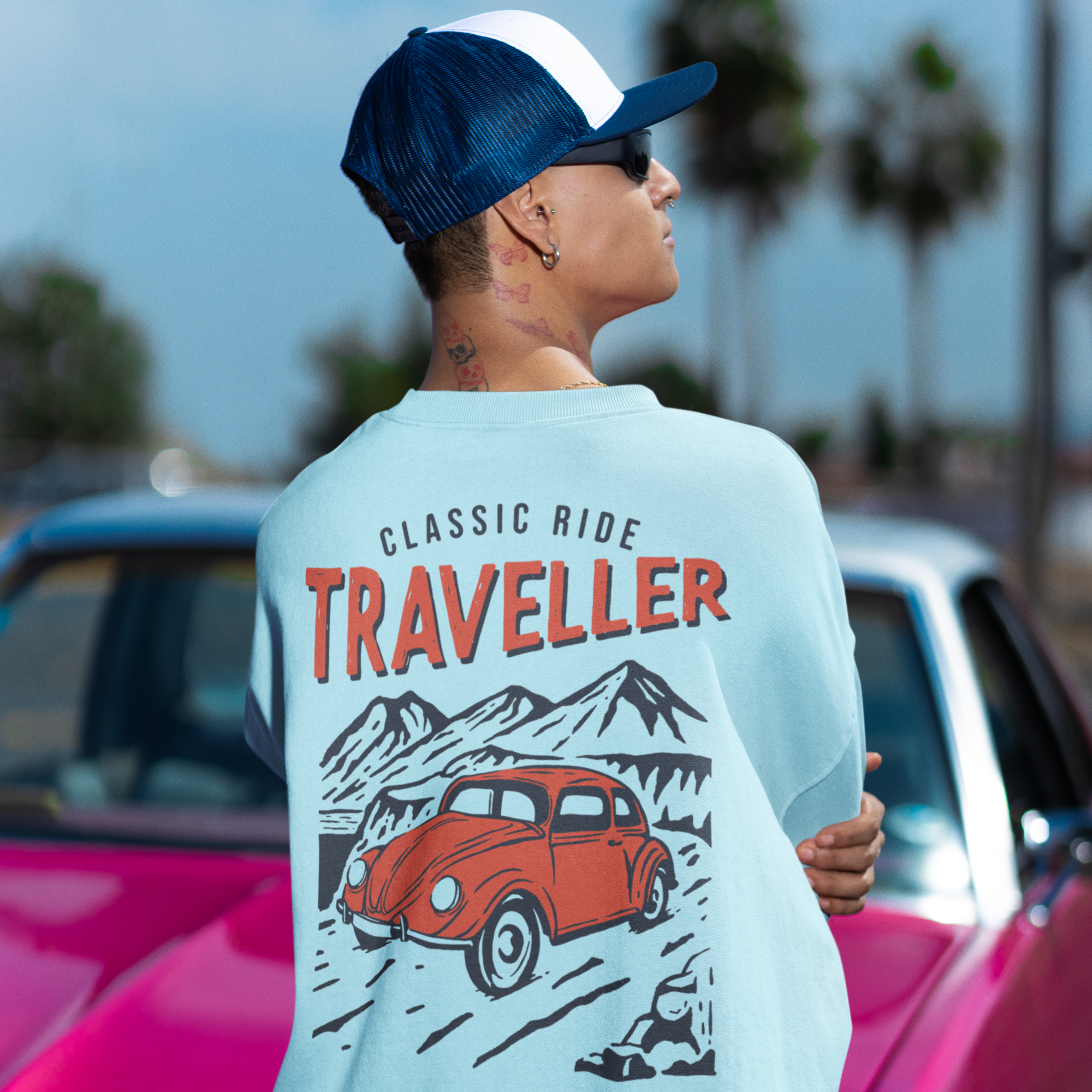 Back printed round neck oversized Sweatshirt for Men