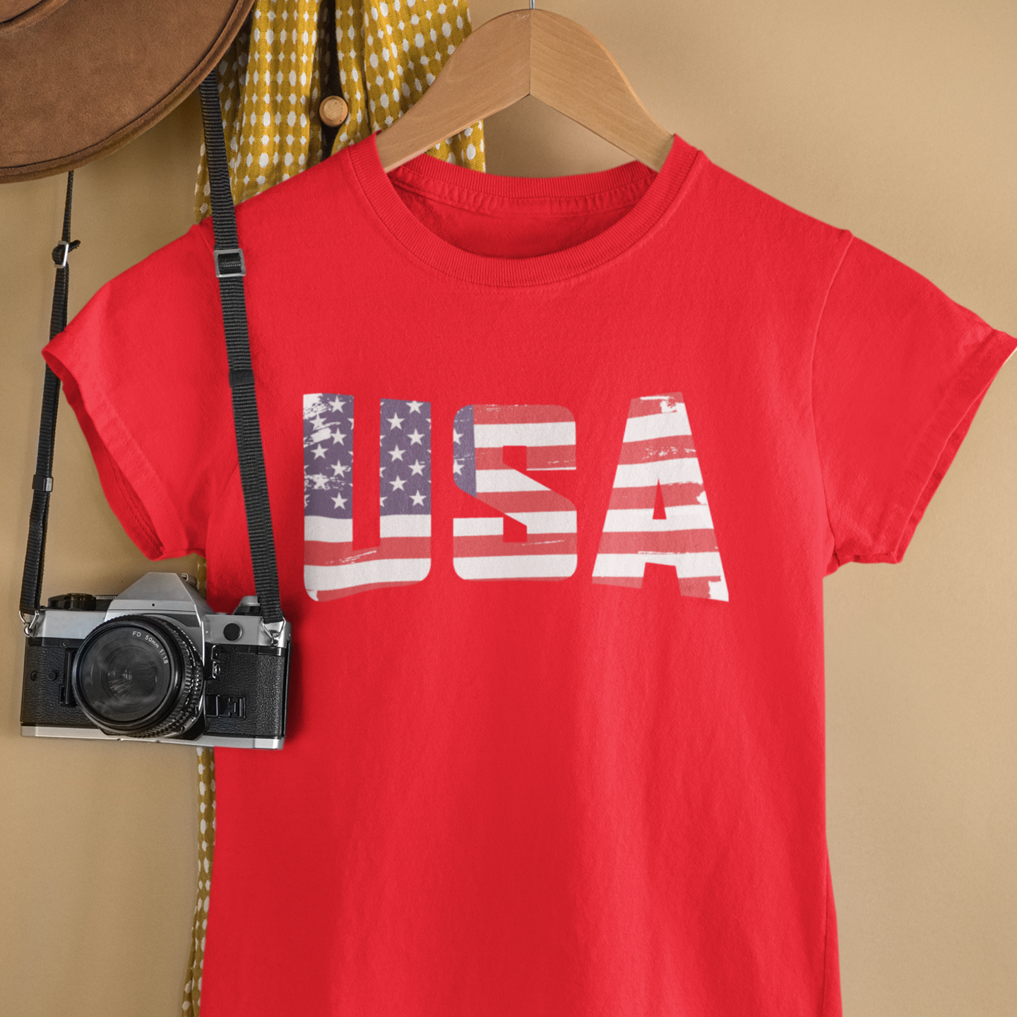 USA Flag Text Stylish round Neck short sleeve T-Shirt for men Women