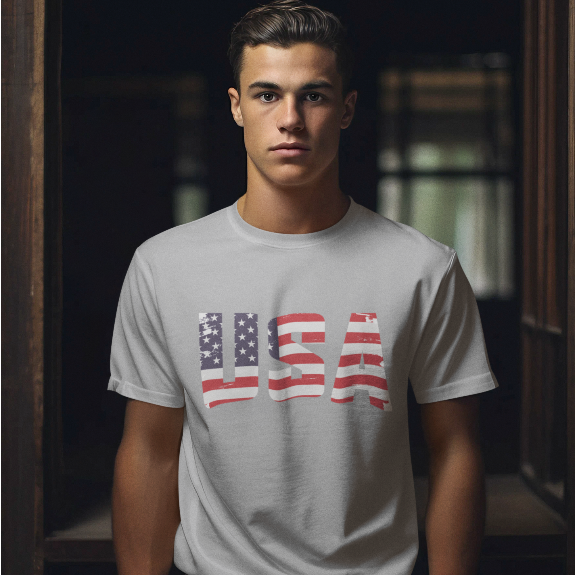 USA Flag Text Stylish round Neck short sleeve T-Shirt for men Women