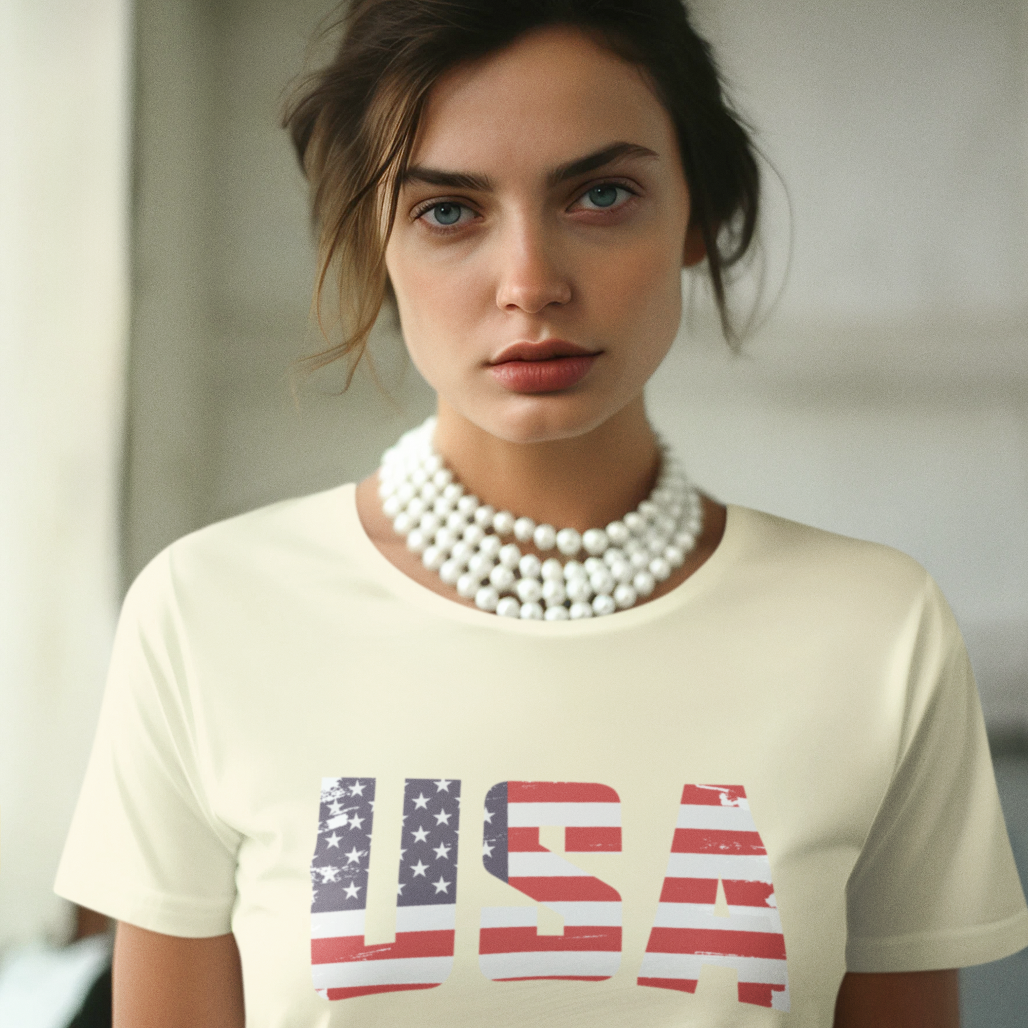 USA Flag Text Stylish round Neck short sleeve T-Shirt for men Women