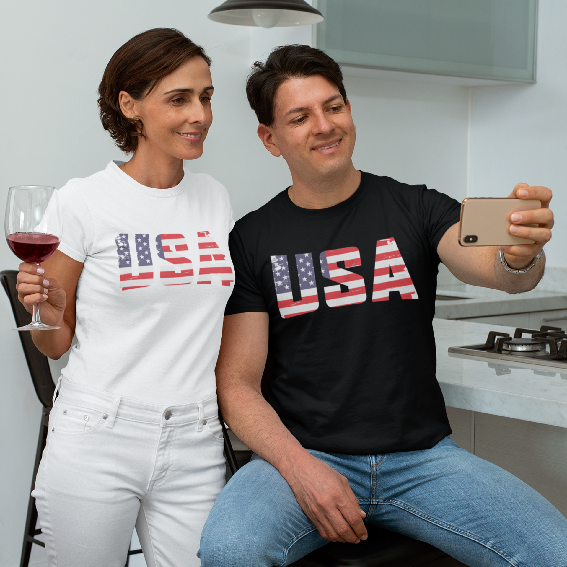 USA Flag Text Stylish round Neck short sleeve T-Shirt for men Women