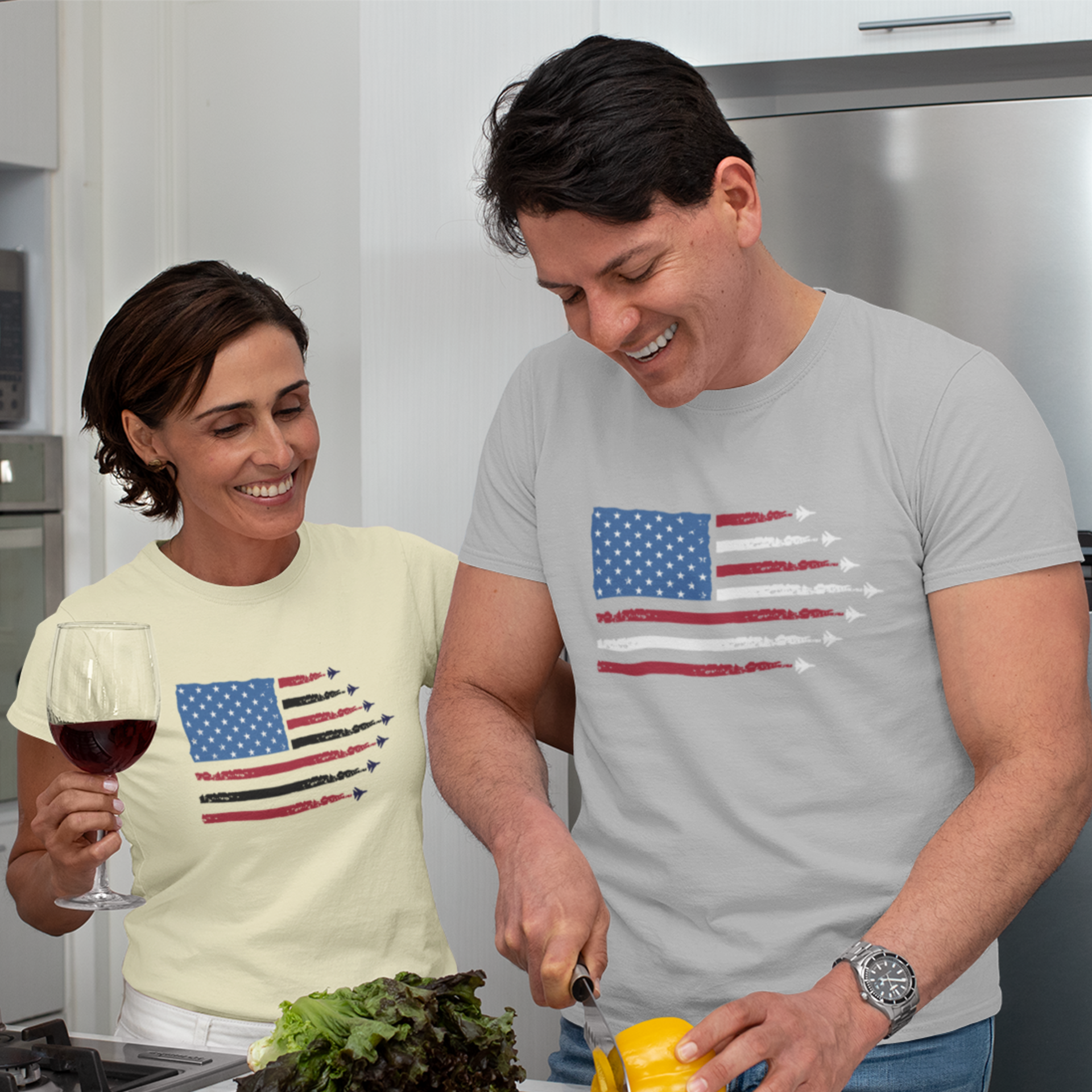 USA Flag with JET Print round Neck short sleeve T-Shirt for men Women