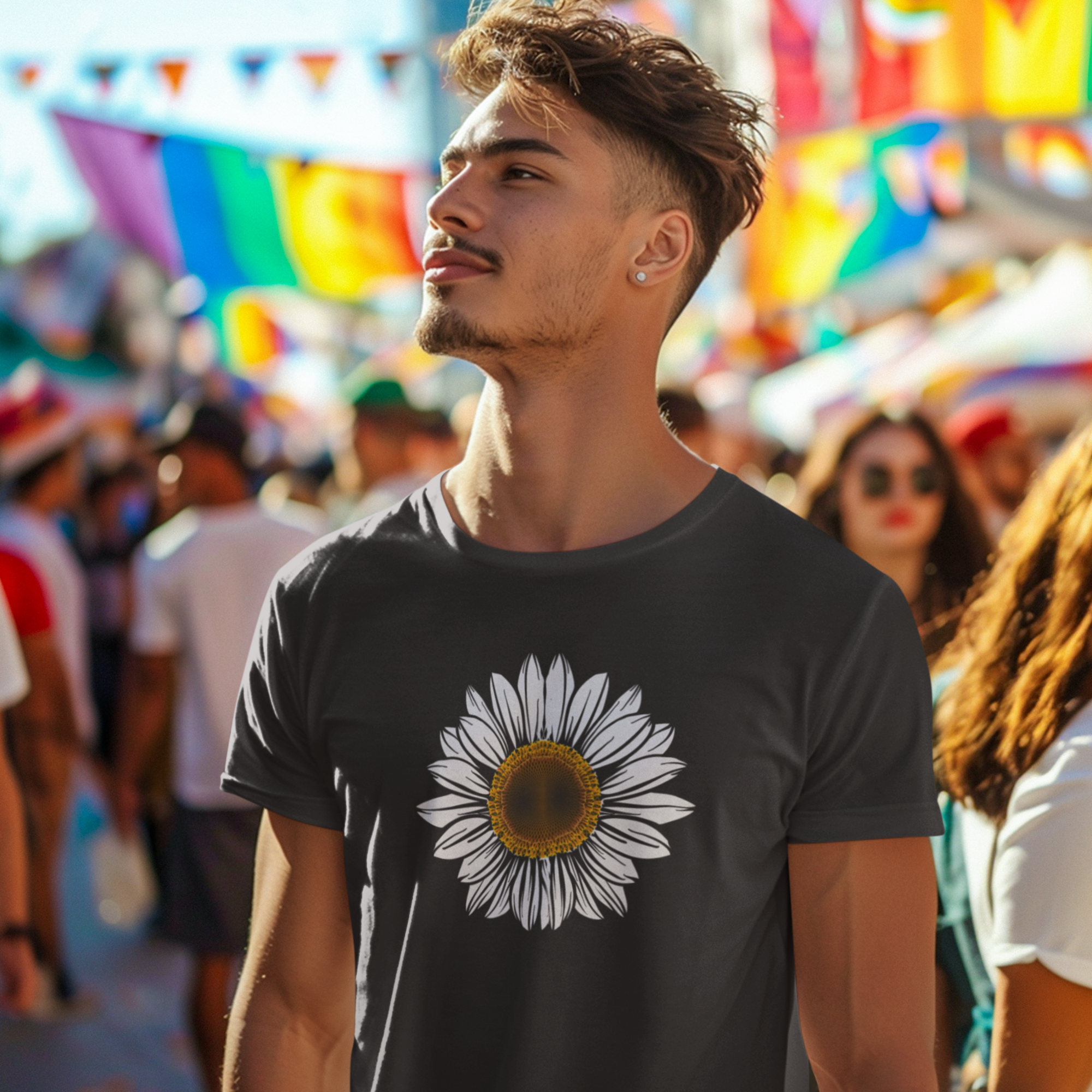 White Sunflower unisex Round Neck, short sleeve T-Shirt