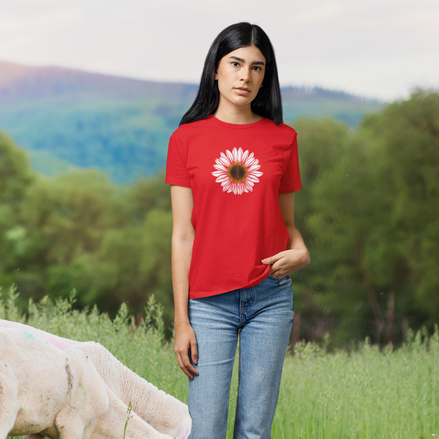 White Sunflower unisex Round Neck, short sleeve T-Shirt
