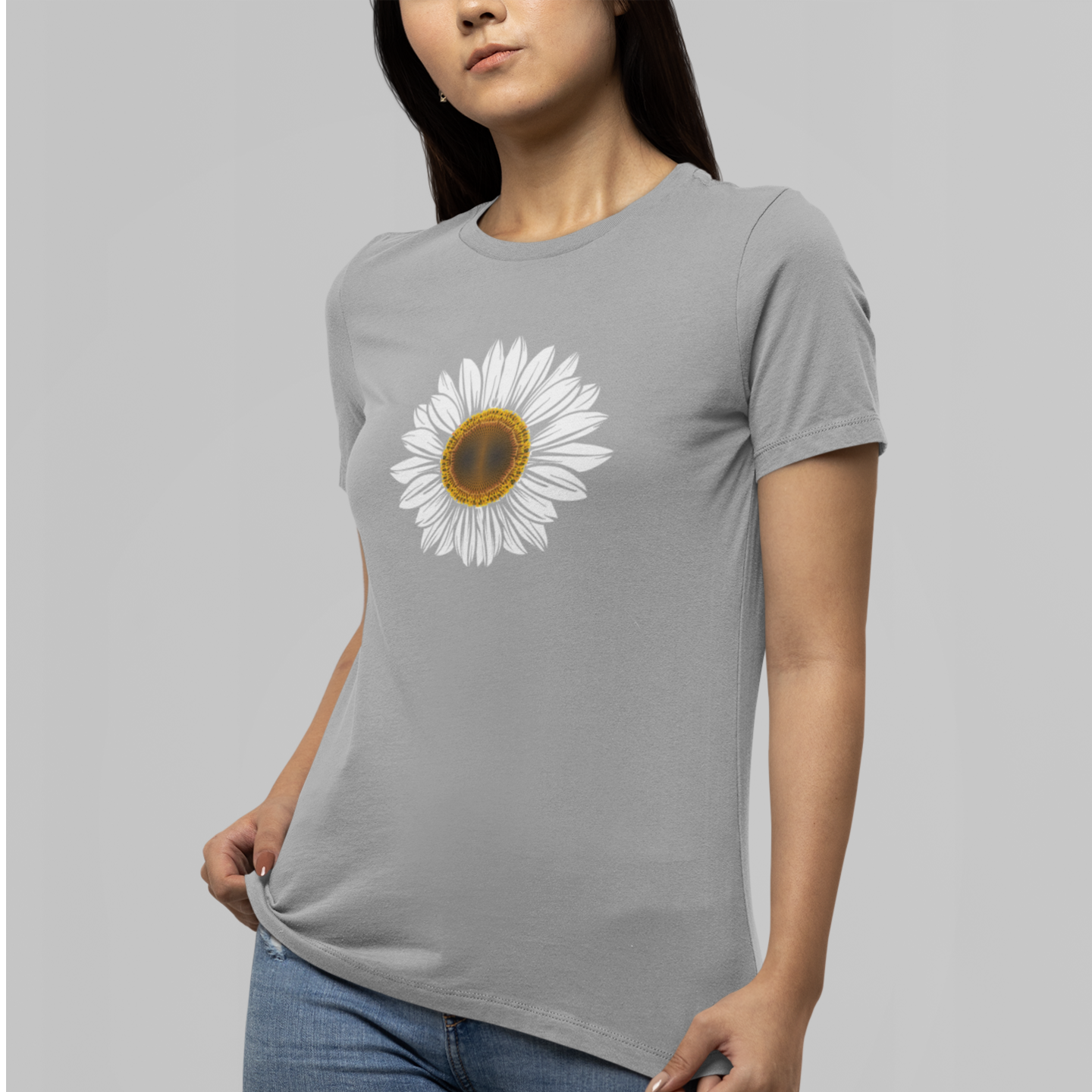 White Sunflower unisex Round Neck, short sleeve T-Shirt