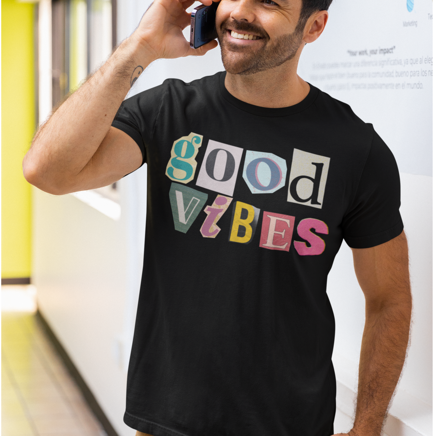 Good Vibes Graphic Printed slim Fit Short Sleeve Round Neck T-Shirt for Men