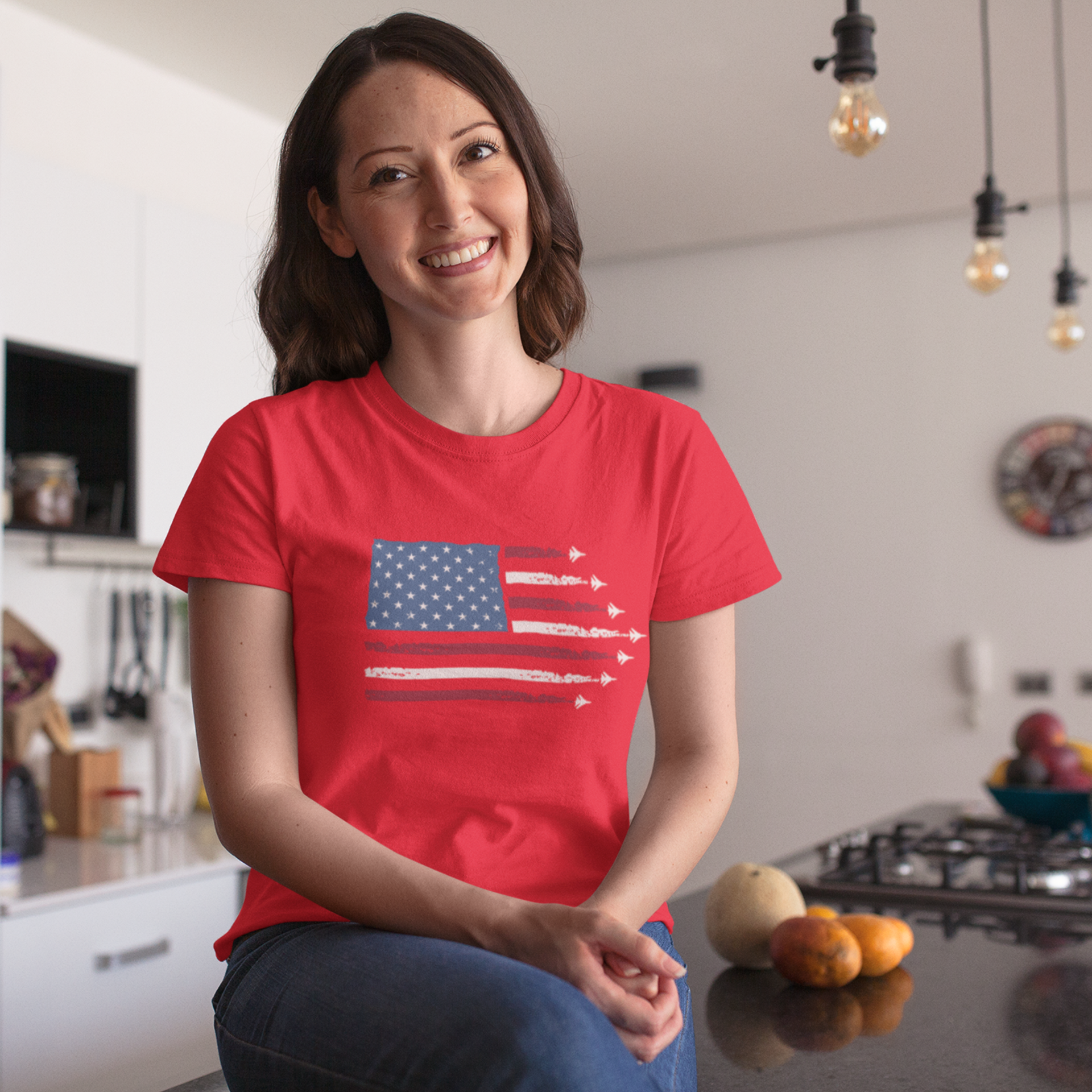 USA Flag with JET Print round Neck short sleeve T-Shirt for men Women