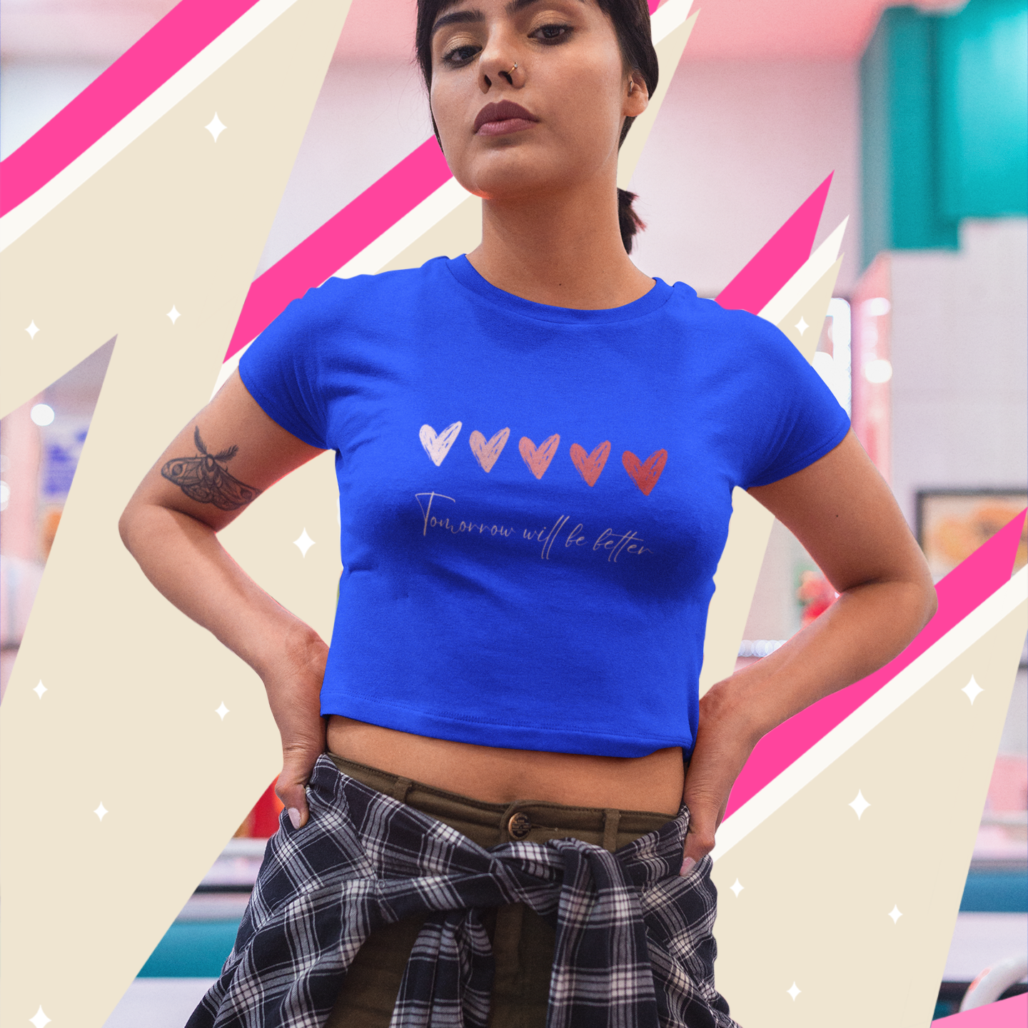 Tomorrow Will be Better Half Sleeve Crop Top Round Neck for Women