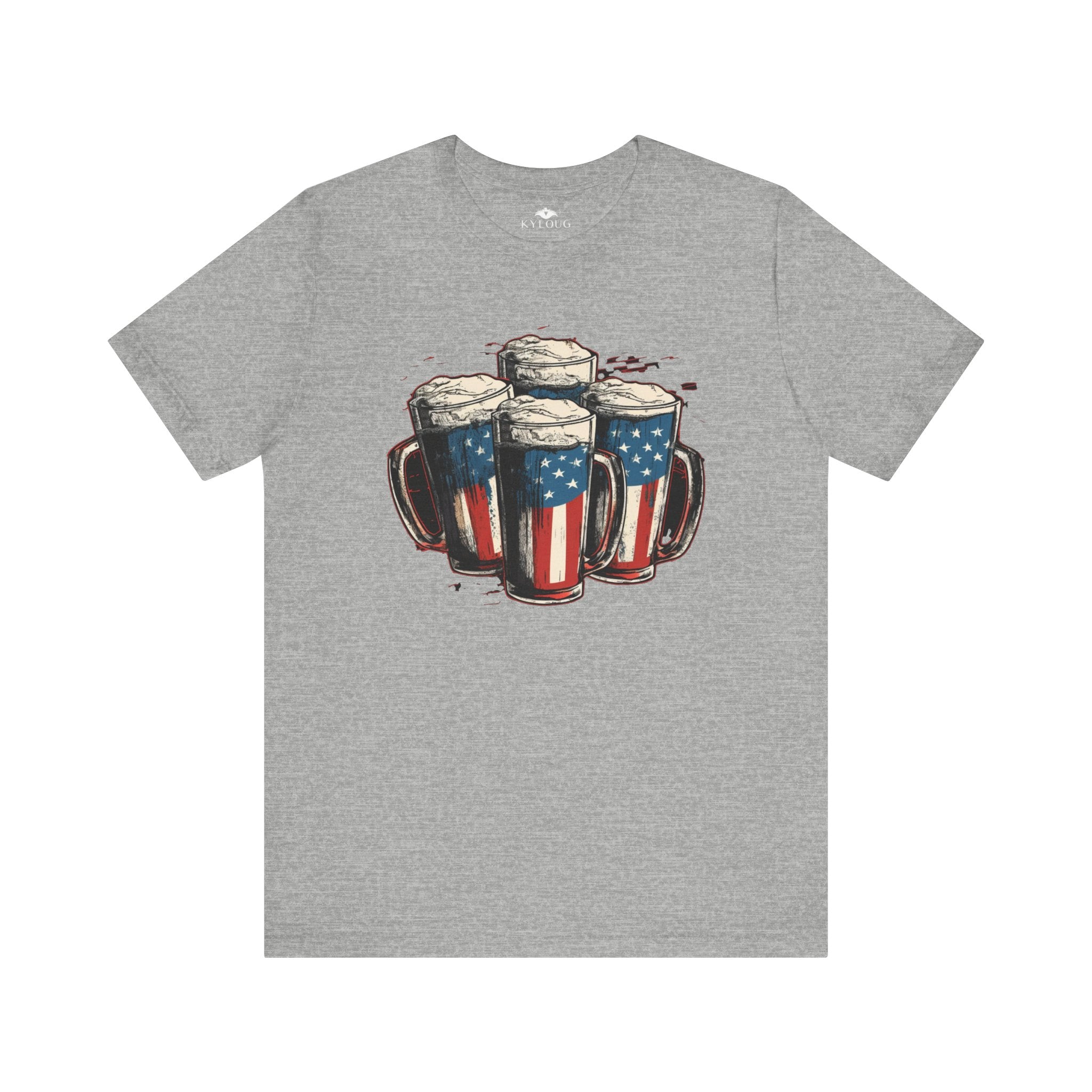 USA Flag Beer Glass Unique Print round Neck short sleeve T-Shirt for men Women.