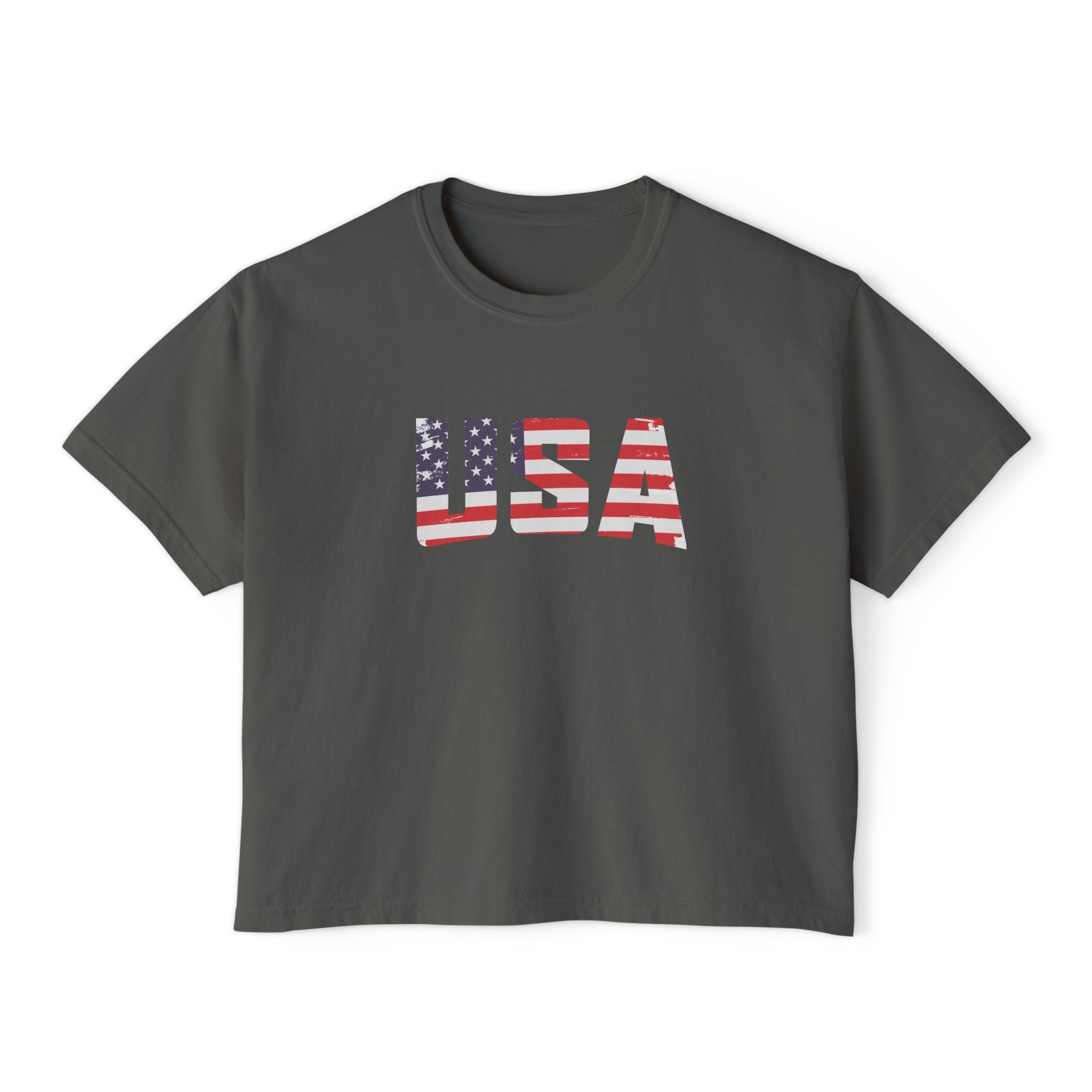 Women USA flag printed boxy fit Cropped Tee