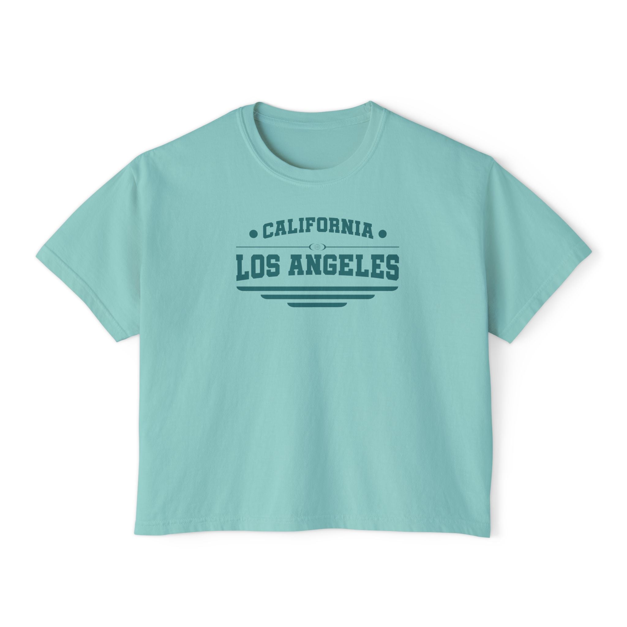 Women california los angles printed boxy fit round neck oversized look Cropped Tee