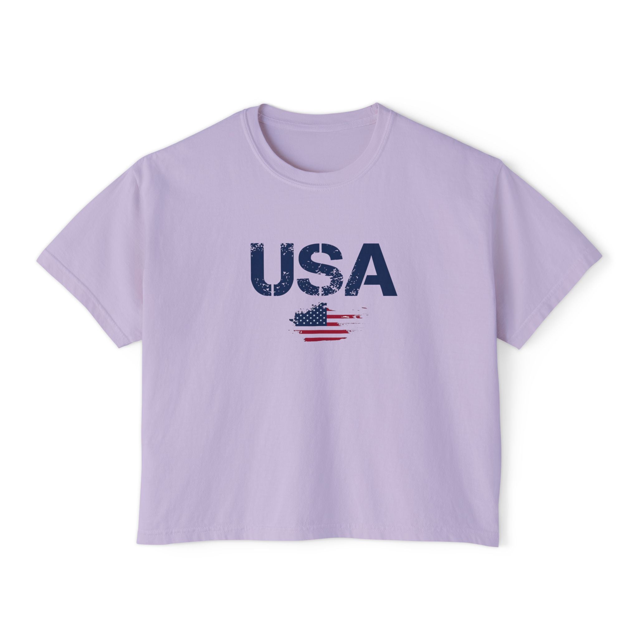 Women USA flag printed boxy fit Cropped Tee