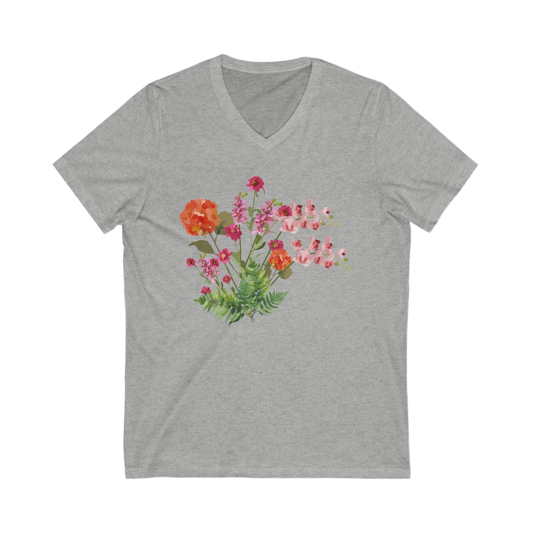 Women flower printed Short Sleeve V-Neck T shirt