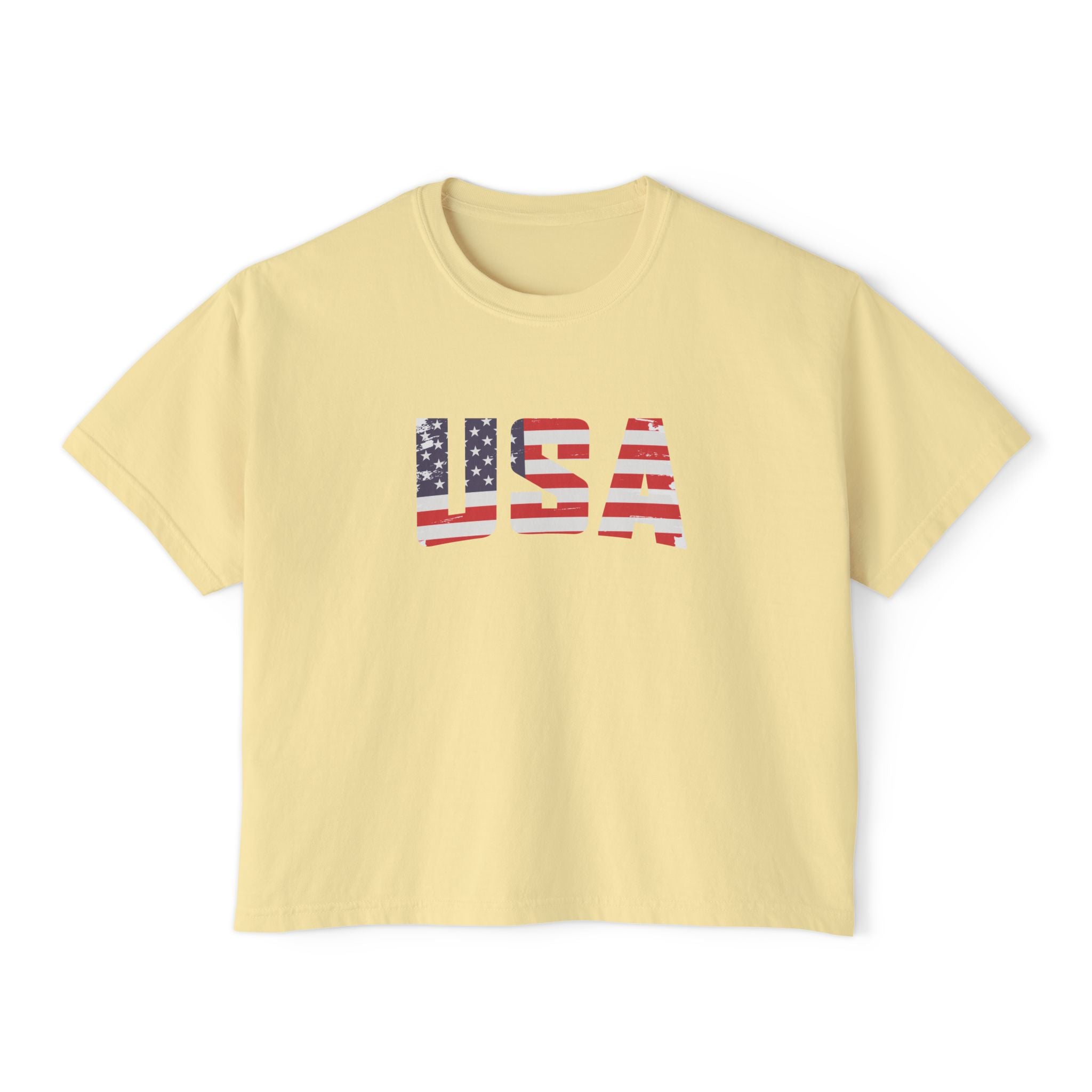 Women USA flag printed boxy fit Cropped Tee