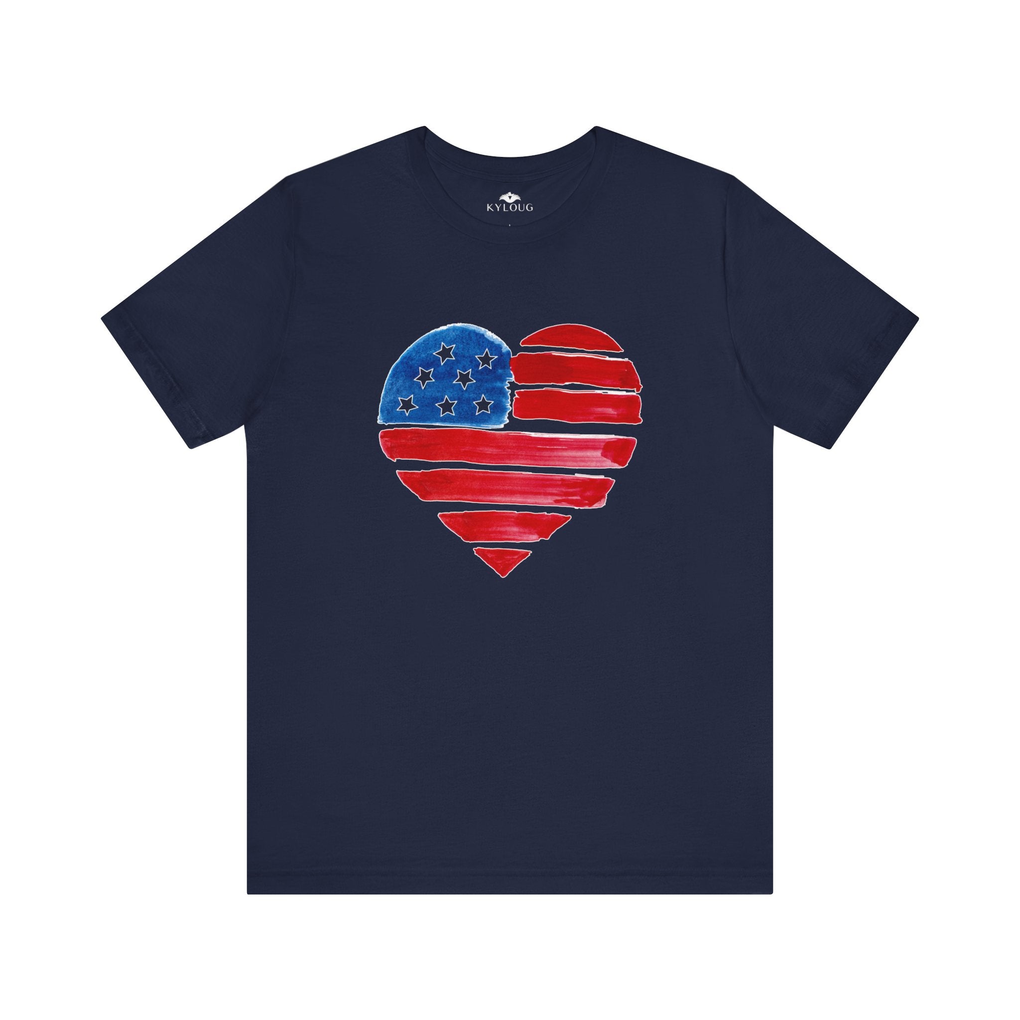 USA Flag Heart Design round neck T-Shirt for women