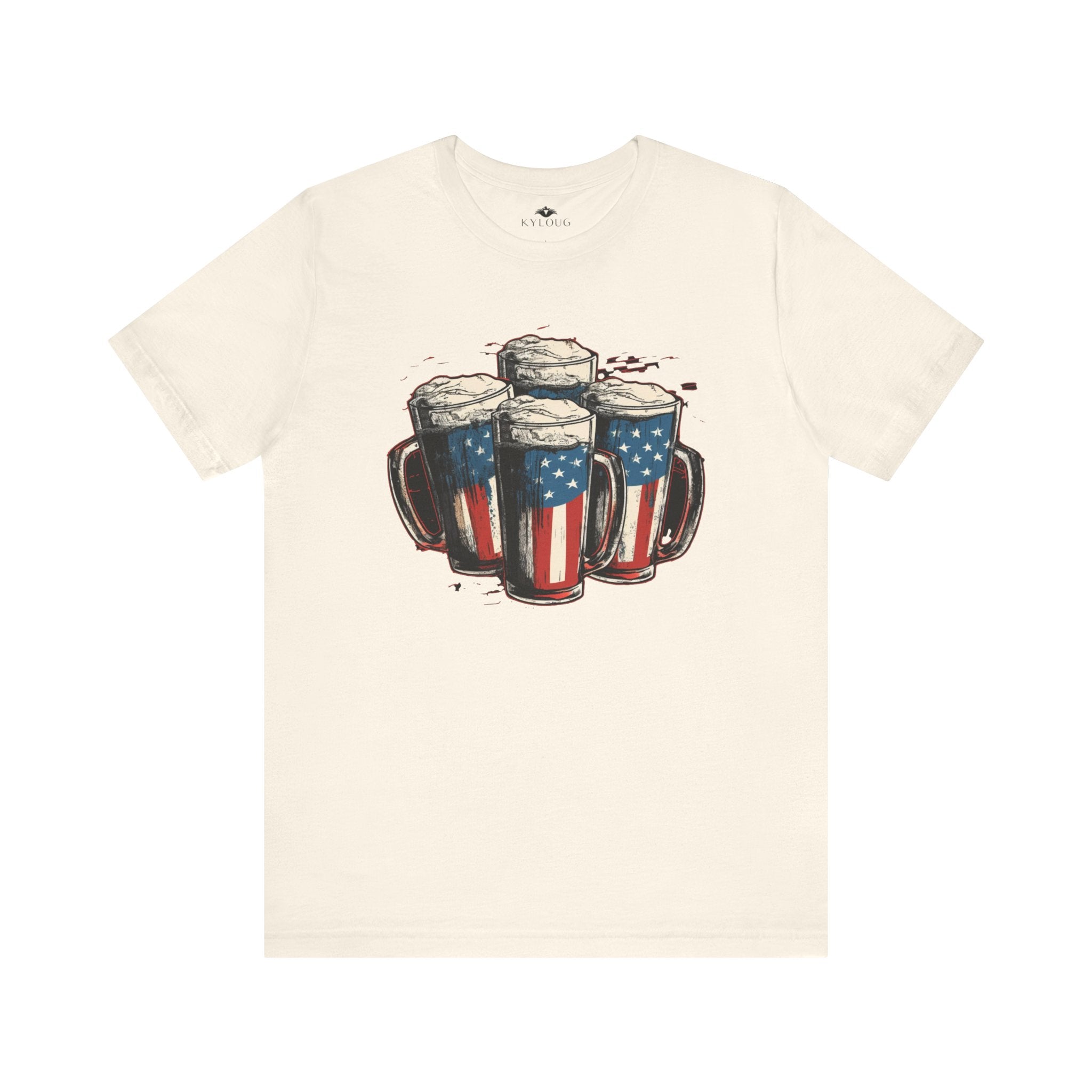 USA Flag Beer Glass Unique Print round Neck short sleeve T-Shirt for men Women.