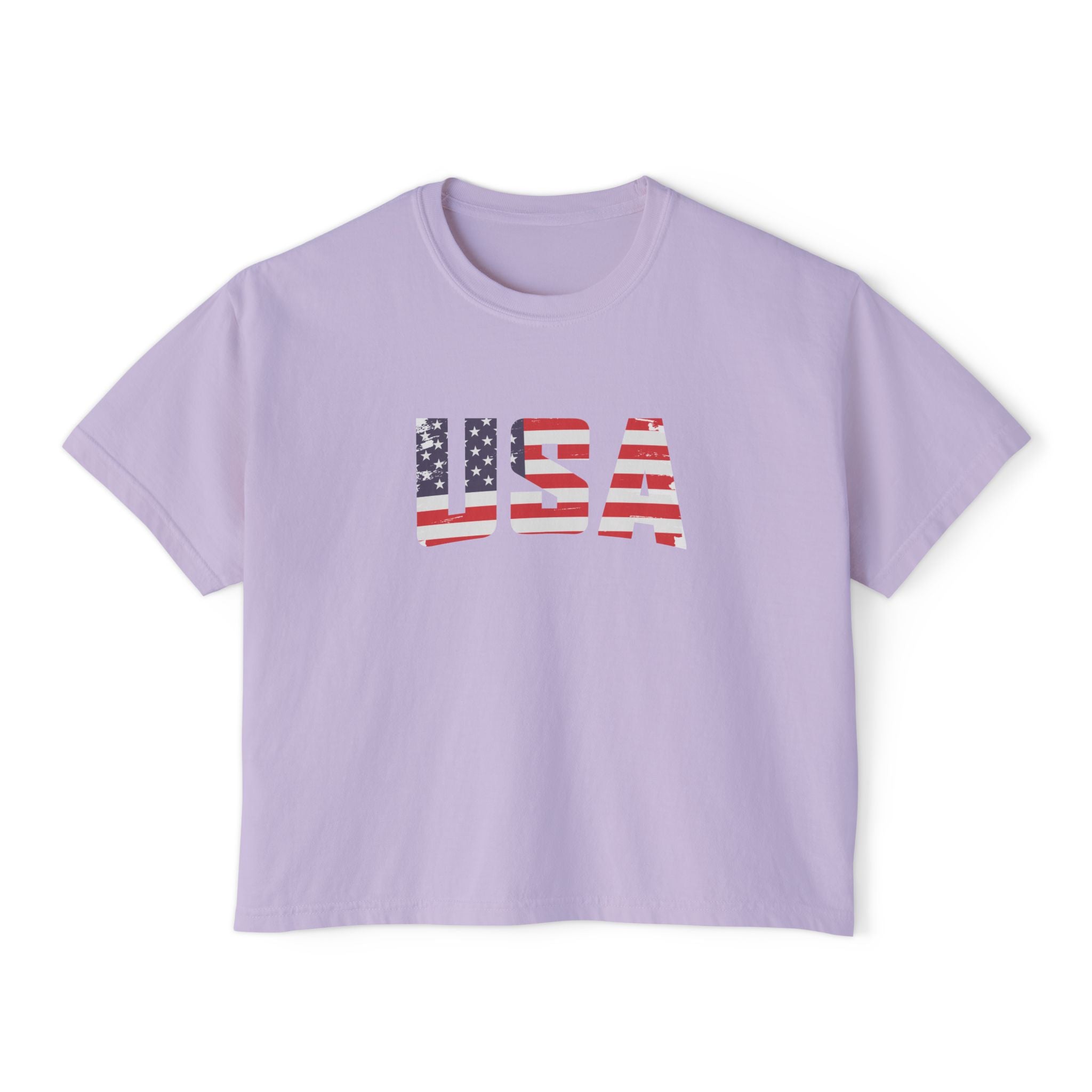 Women USA flag printed boxy fit Cropped Tee