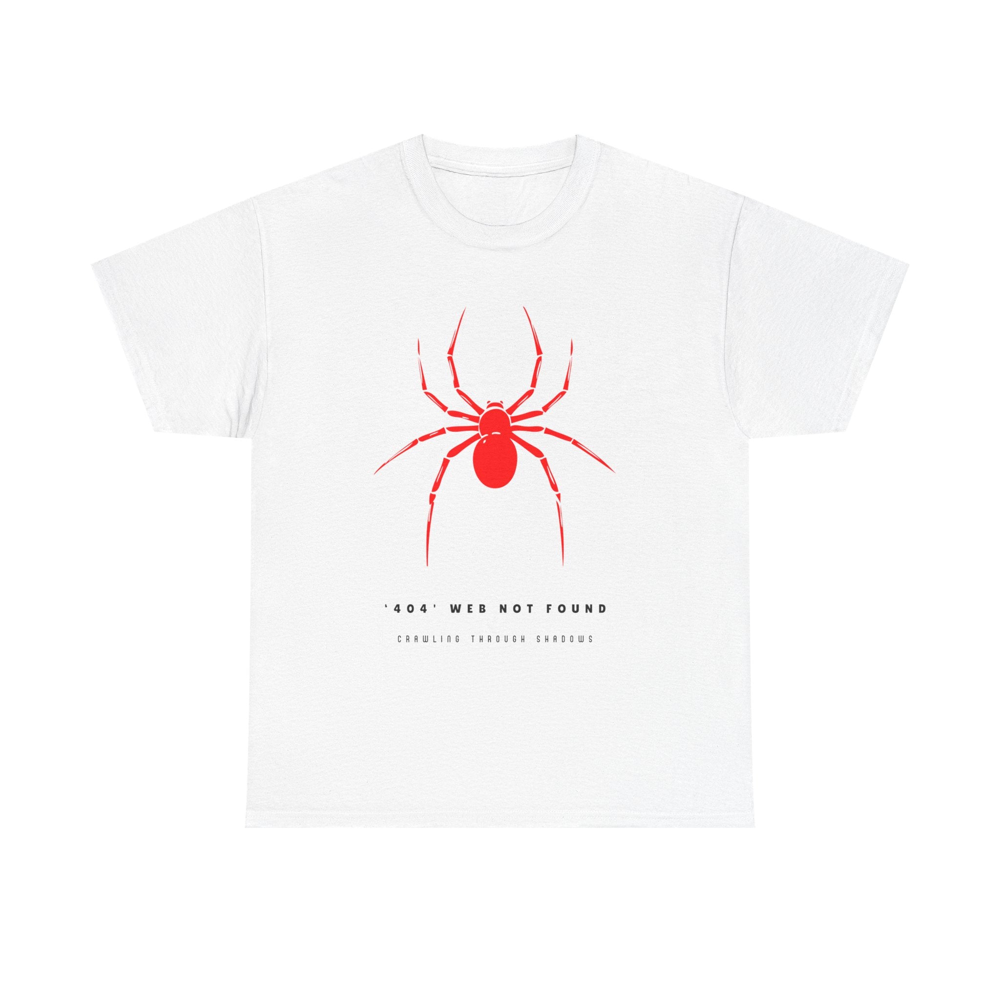 White t-shirt with a red spider graphic