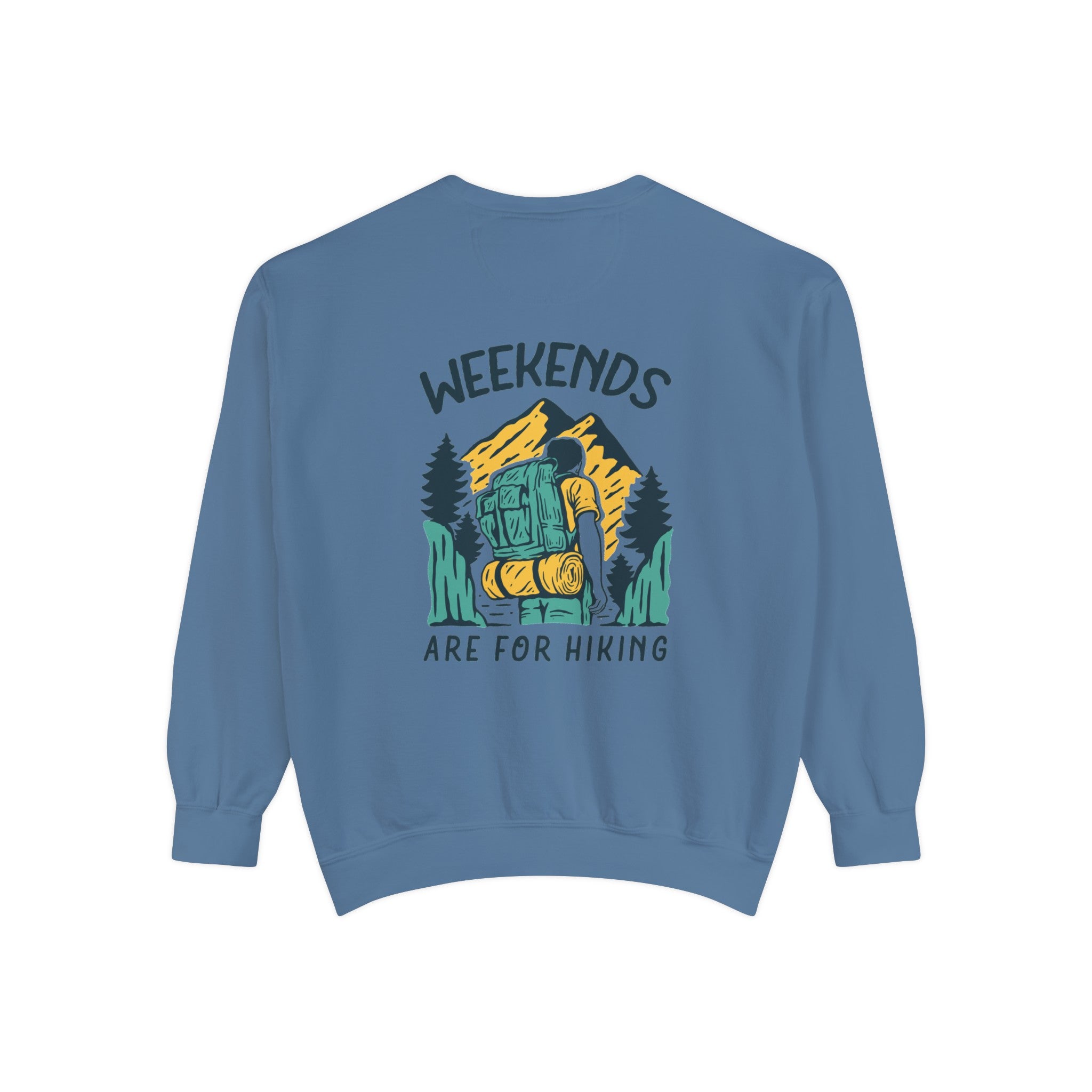 Weekends hiking back printed round neck oversized Sweatshirt for Men