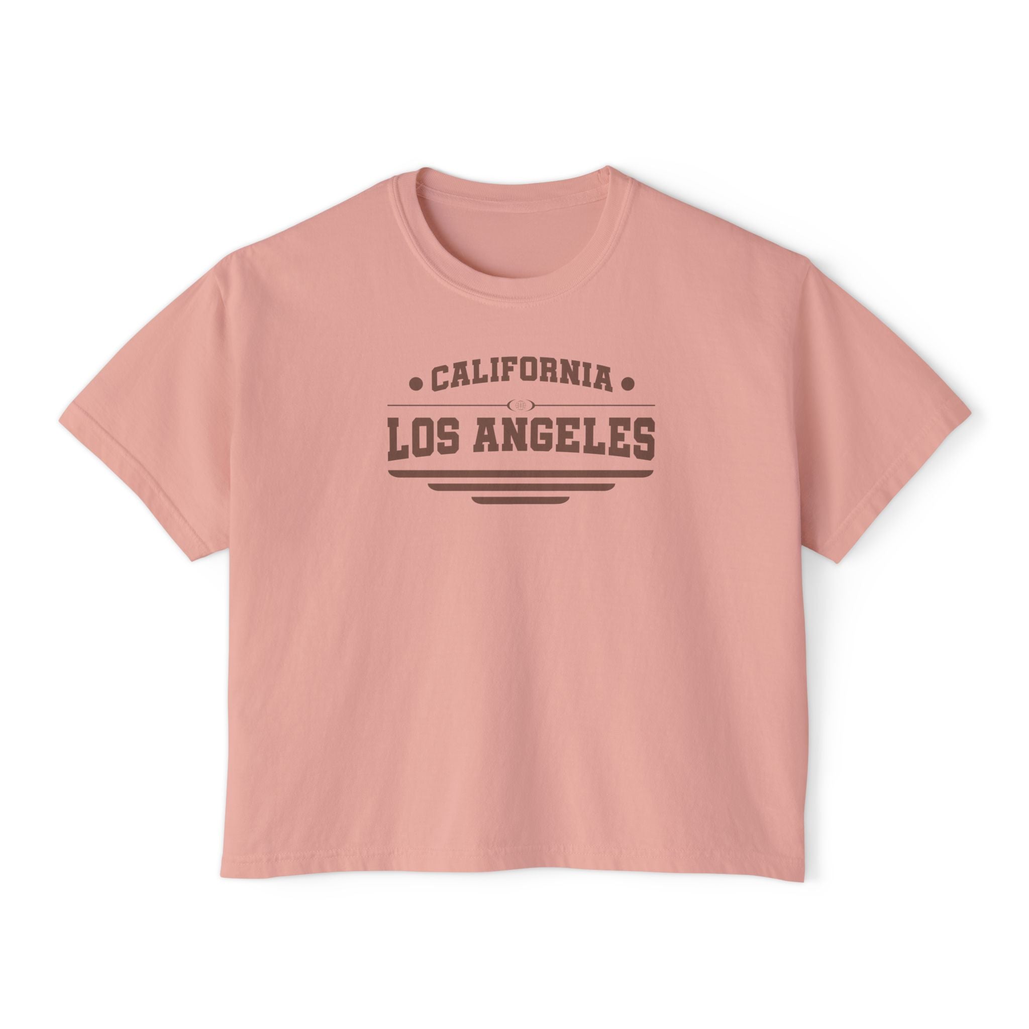 Women california los angles printed boxy fit round neck oversized look Cropped Tee