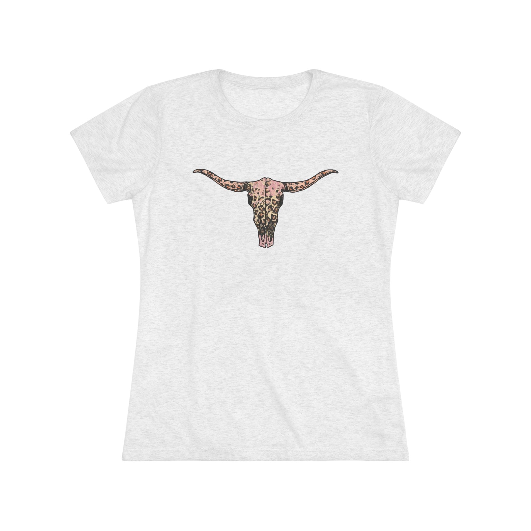 Women slim fit round neck cow skull T-shirt