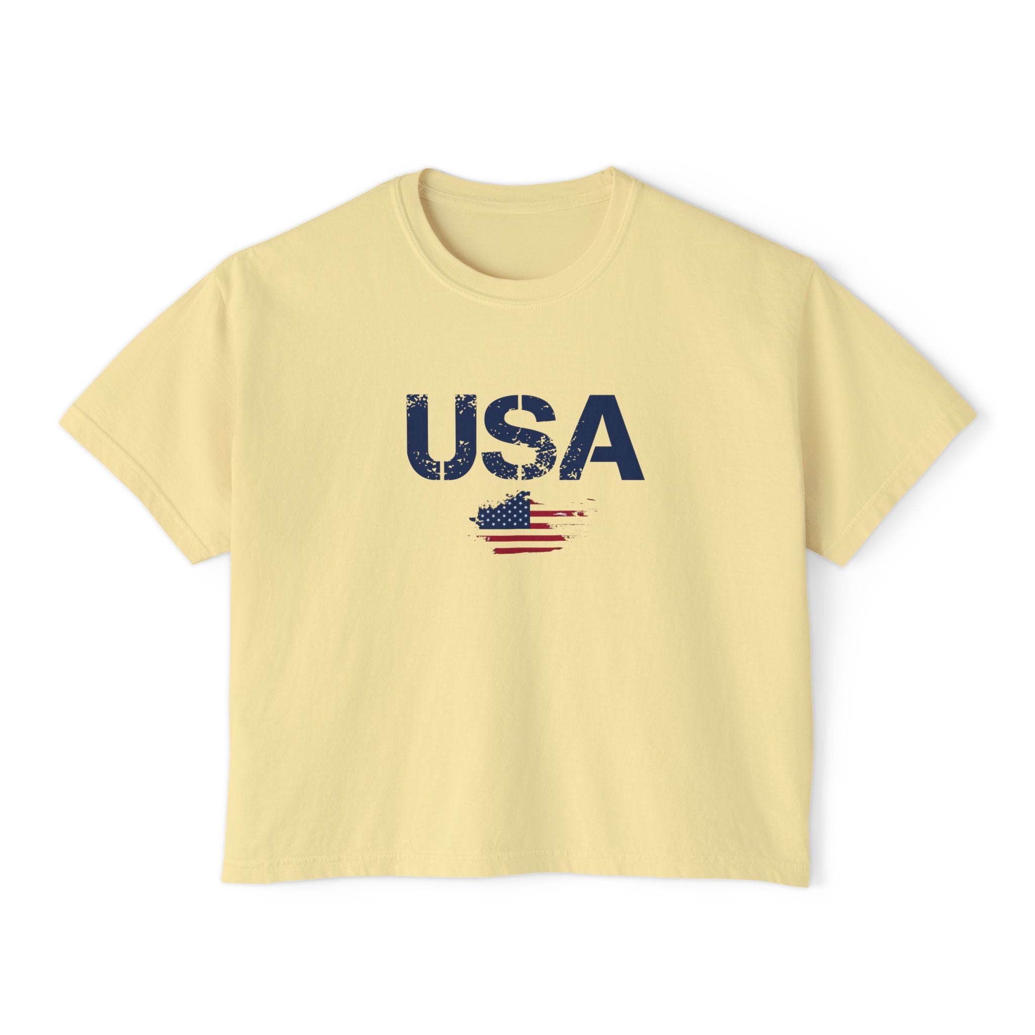 Women USA flag printed boxy fit Cropped Tee