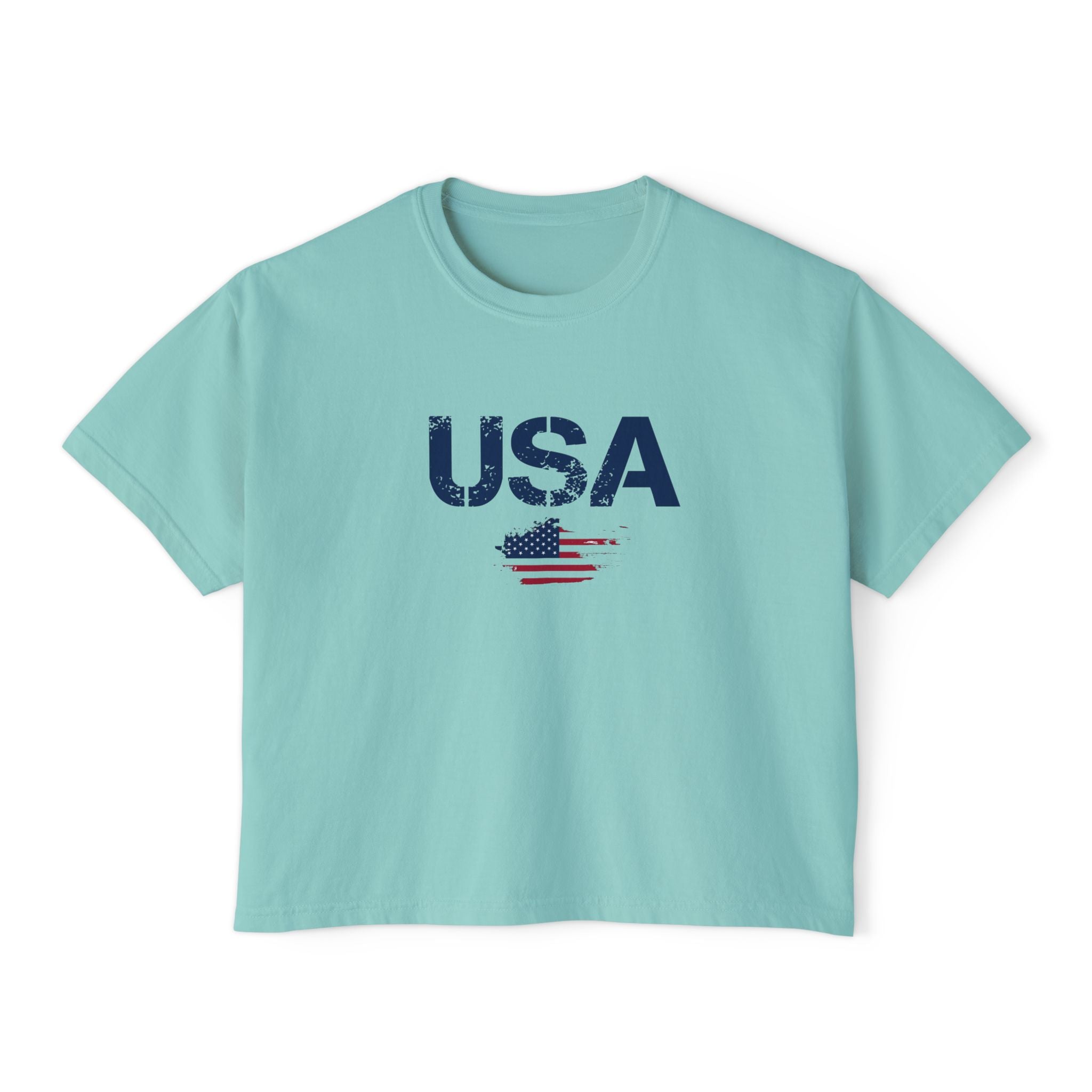 Women USA flag printed boxy fit Cropped Tee