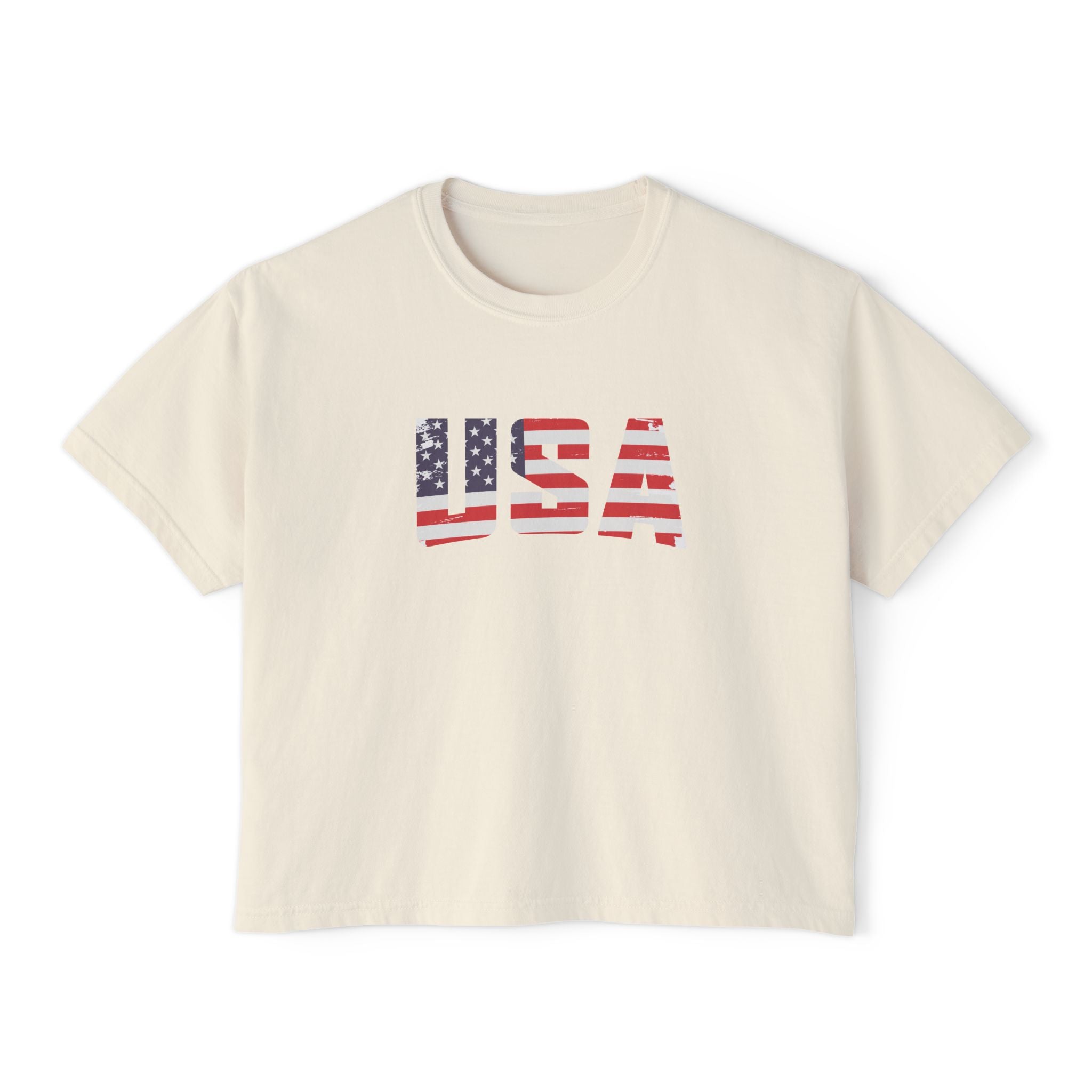 Women USA flag printed boxy fit Cropped Tee