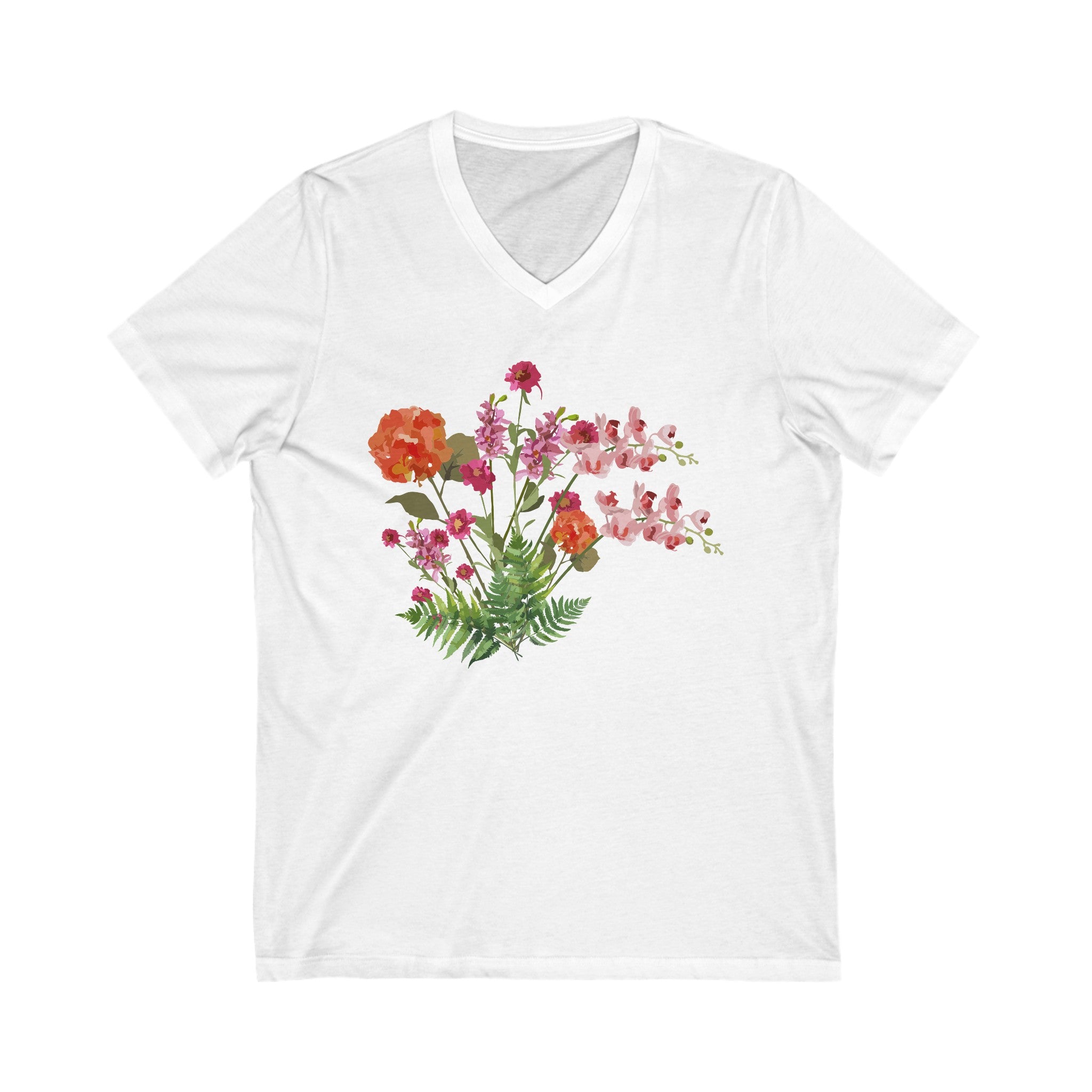 Women flower printed Short Sleeve V-Neck T shirt