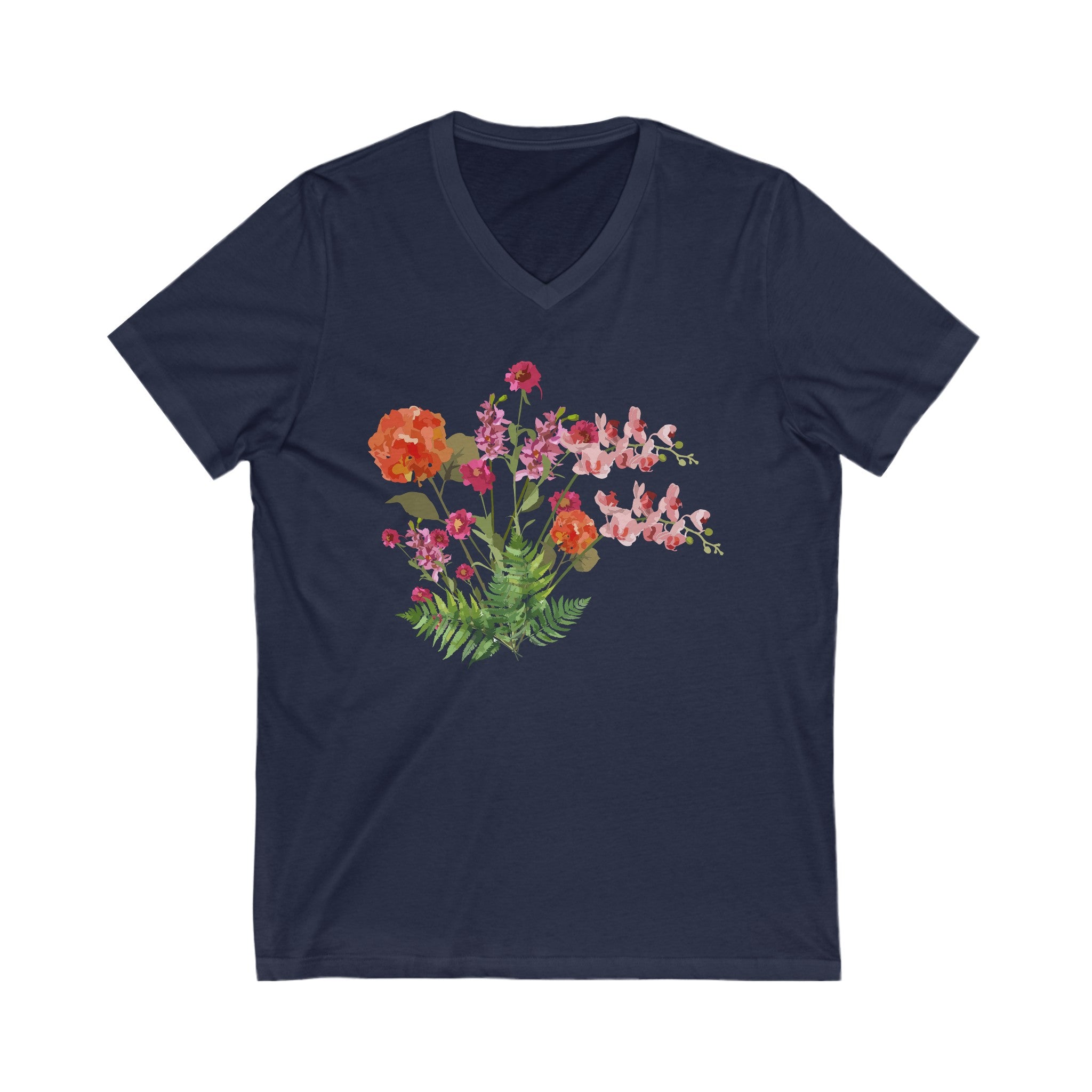 Women flower printed Short Sleeve V-Neck T shirt