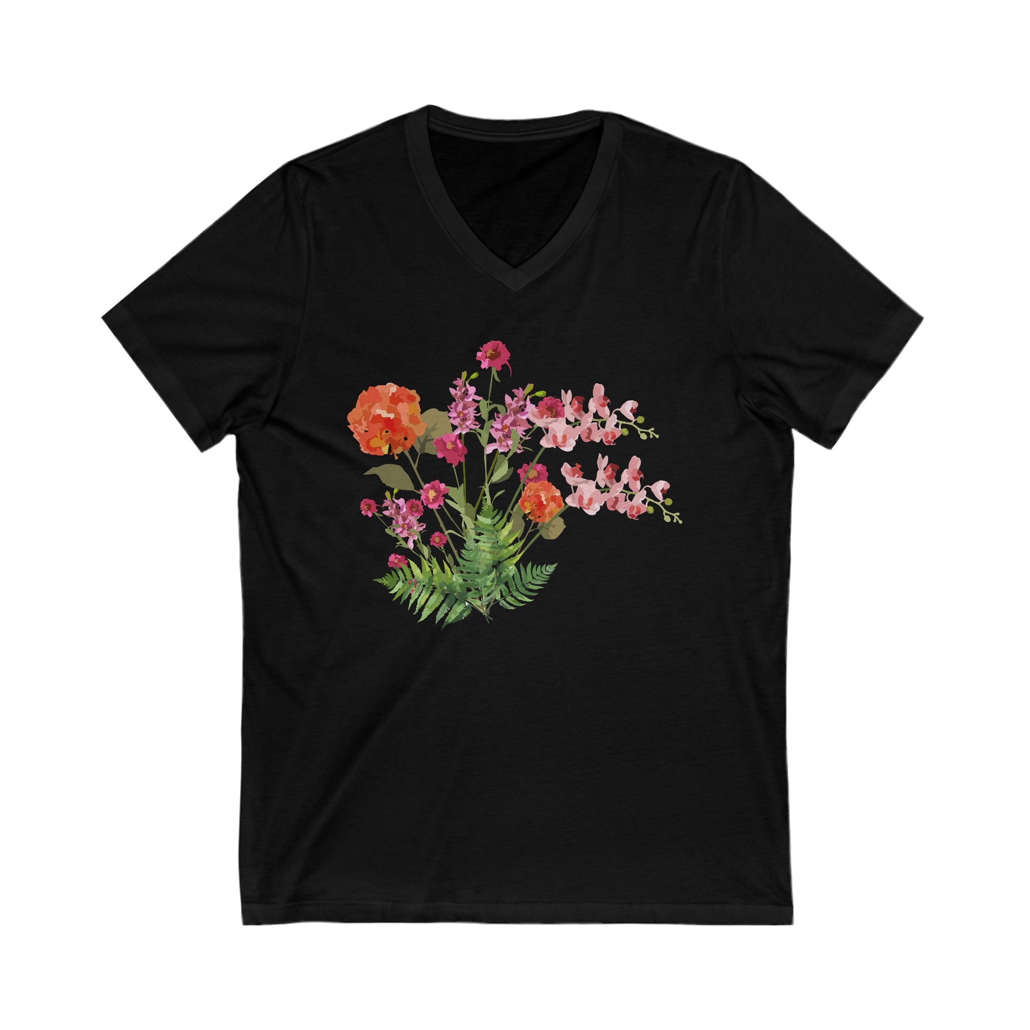 Women flower printed Short Sleeve V-Neck T shirt