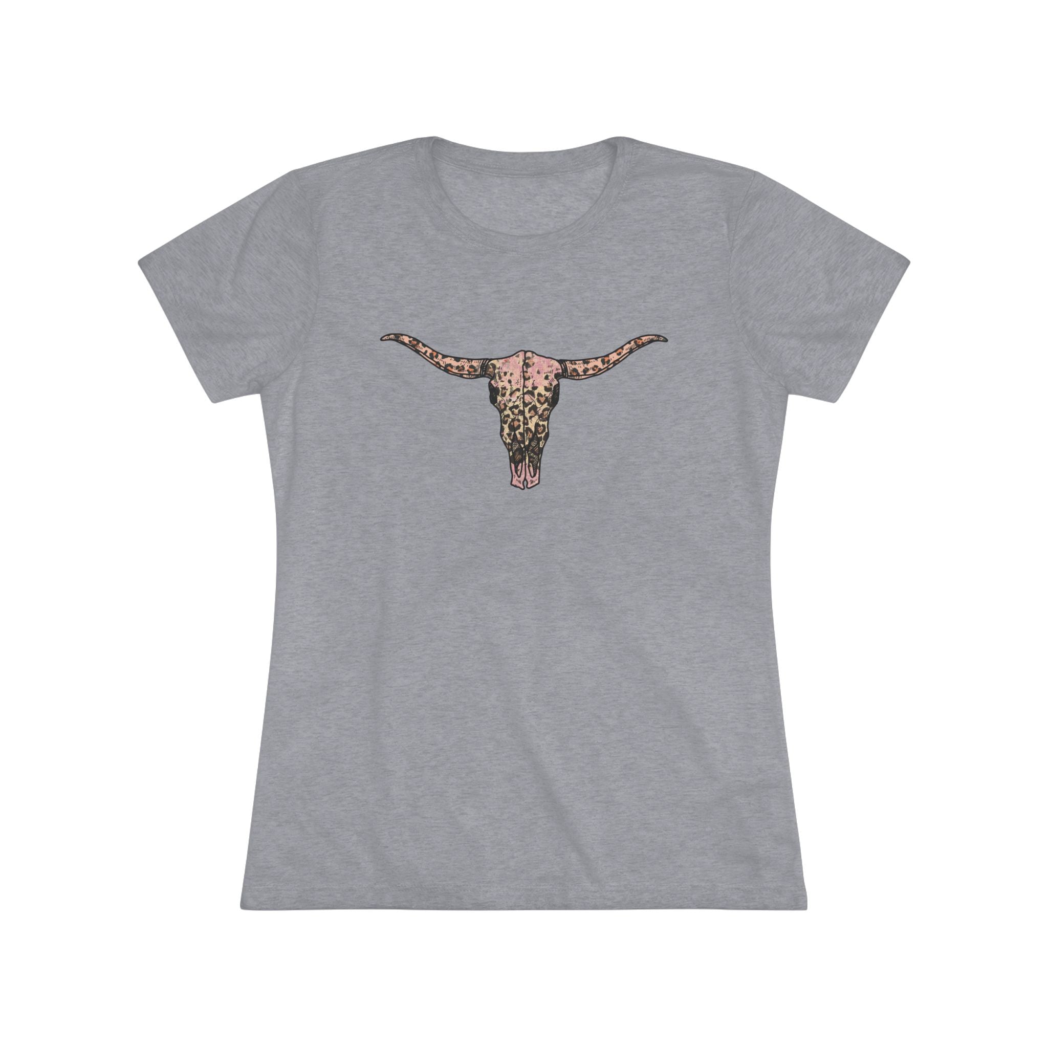 Women slim fit round neck cow skull T-shirt