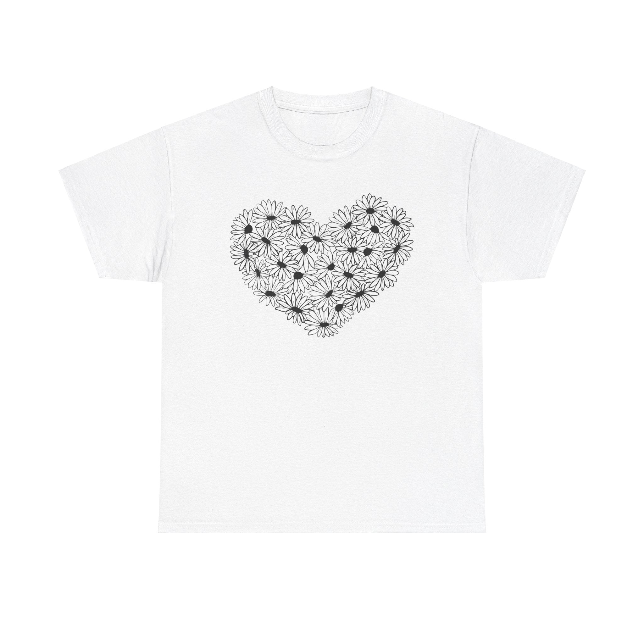 Flower heart round neck oversized t shirt for Women