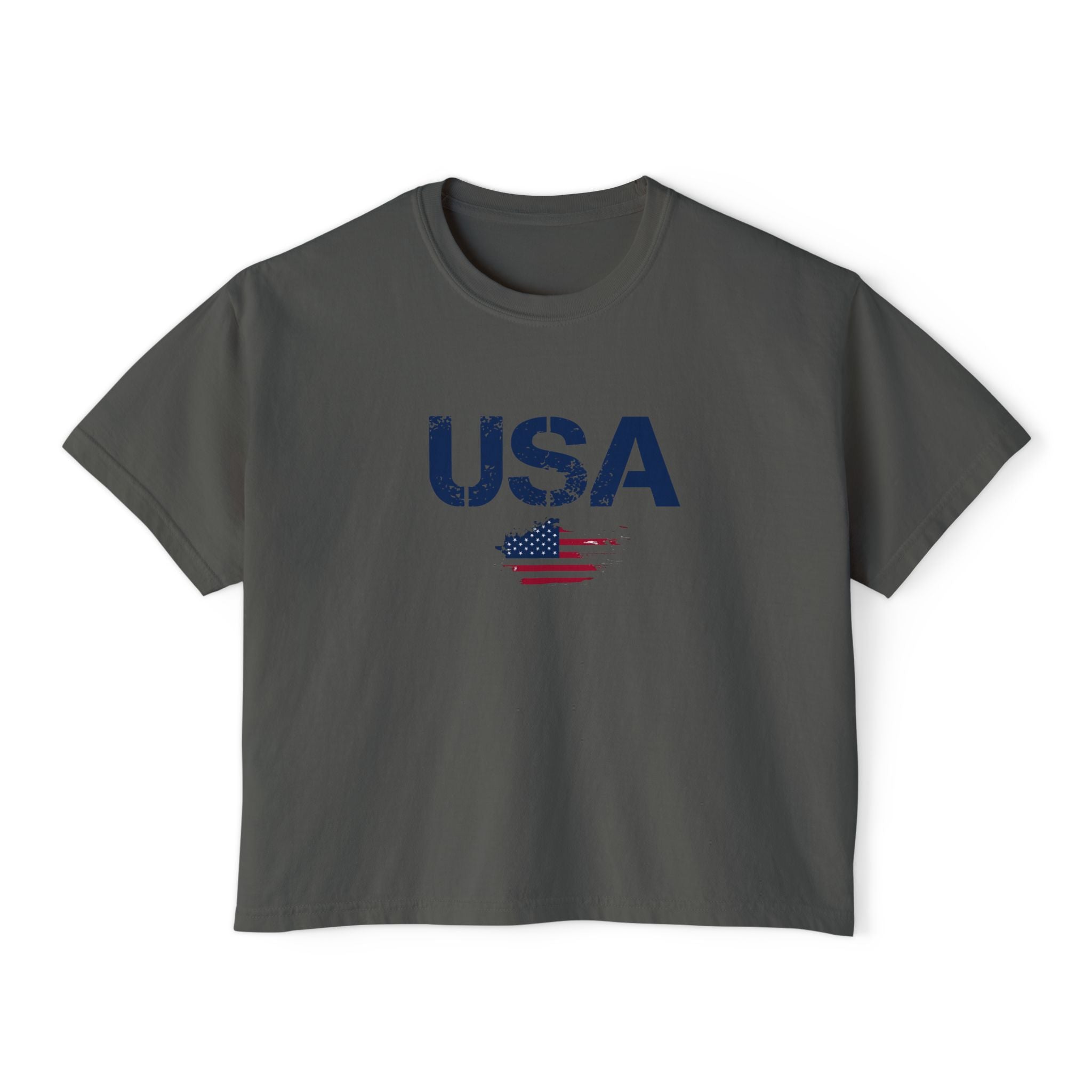 Women USA flag printed boxy fit Cropped Tee