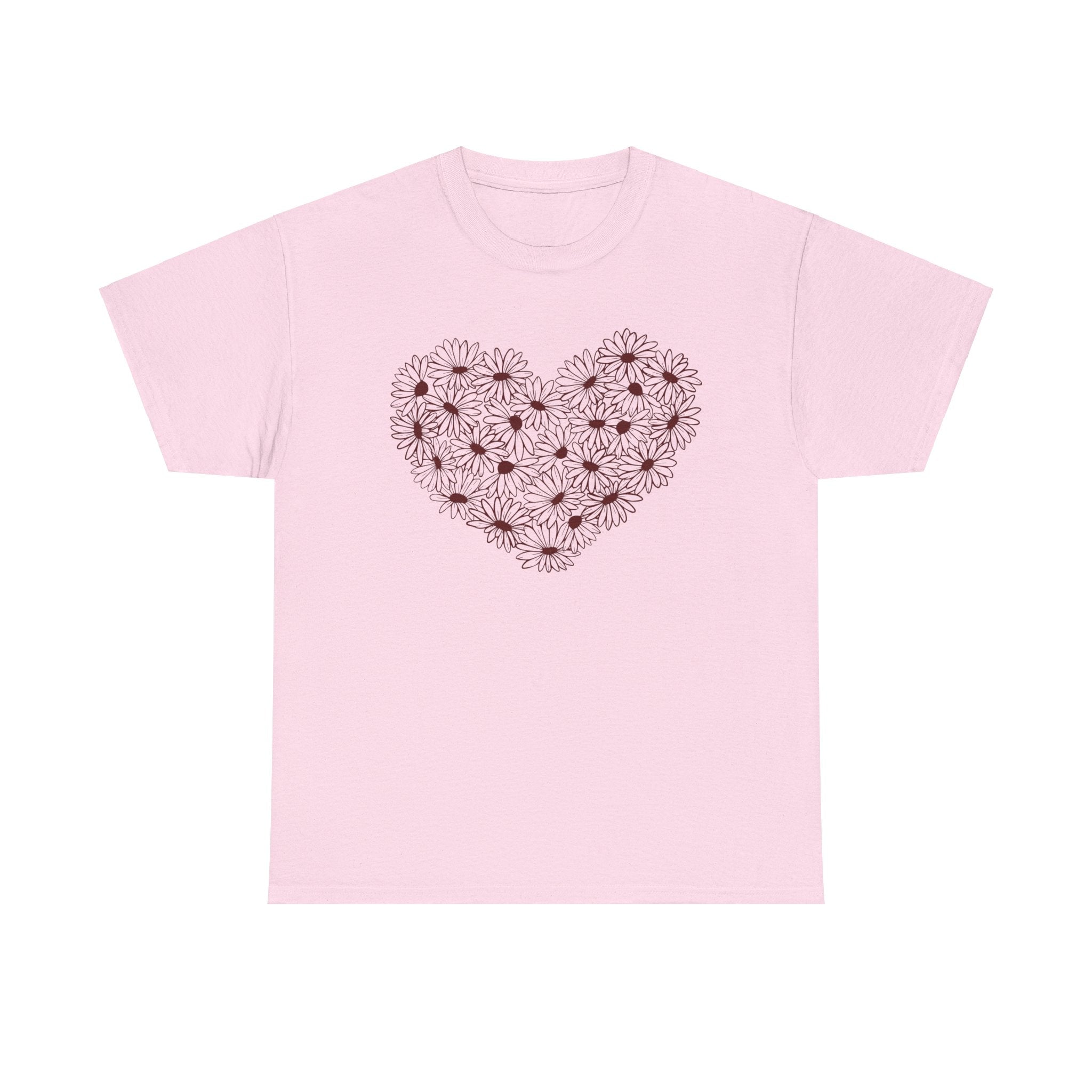 Flower heart round neck oversized t shirt for Women