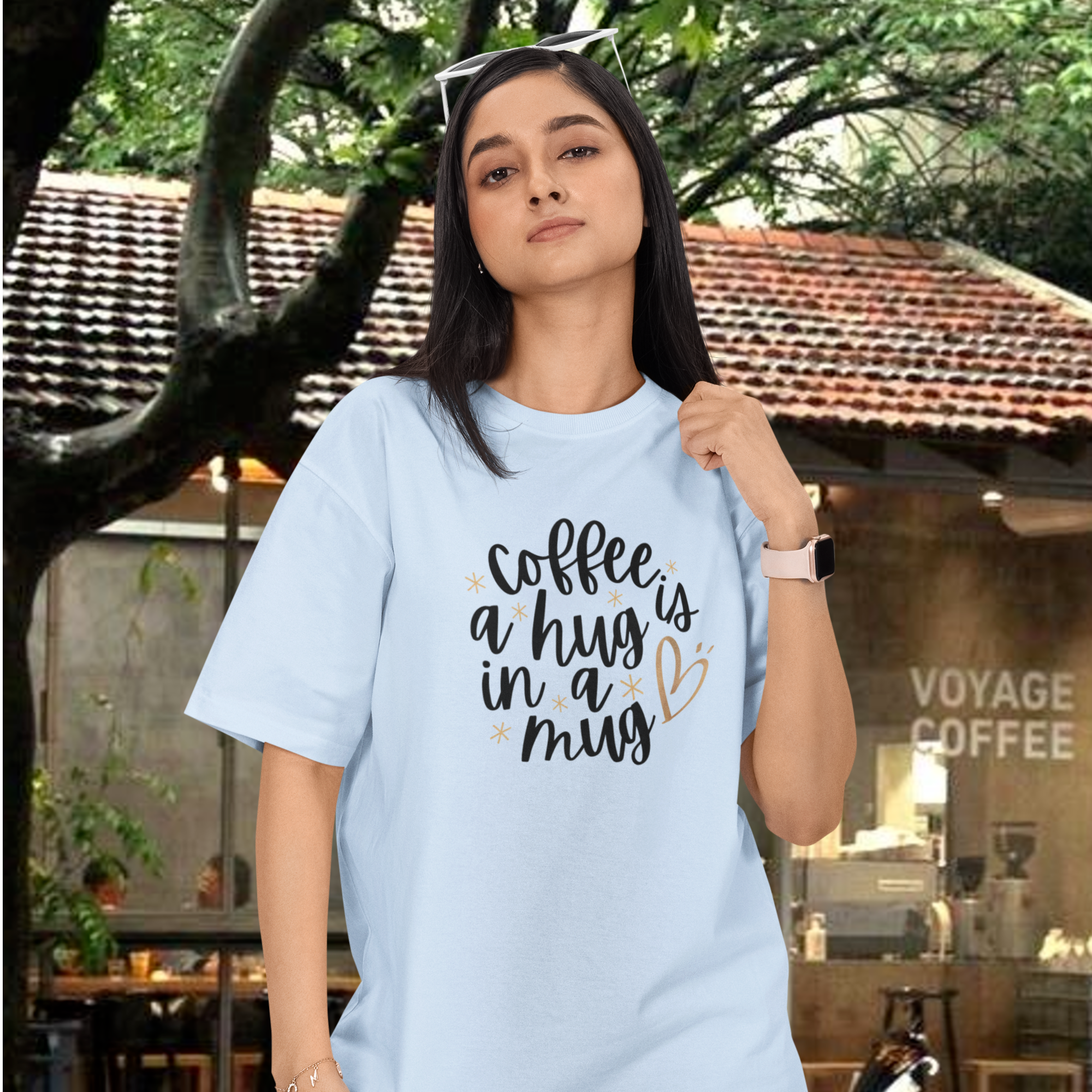 Women coffee lover graphic printed classic fit round neck T-Shirt