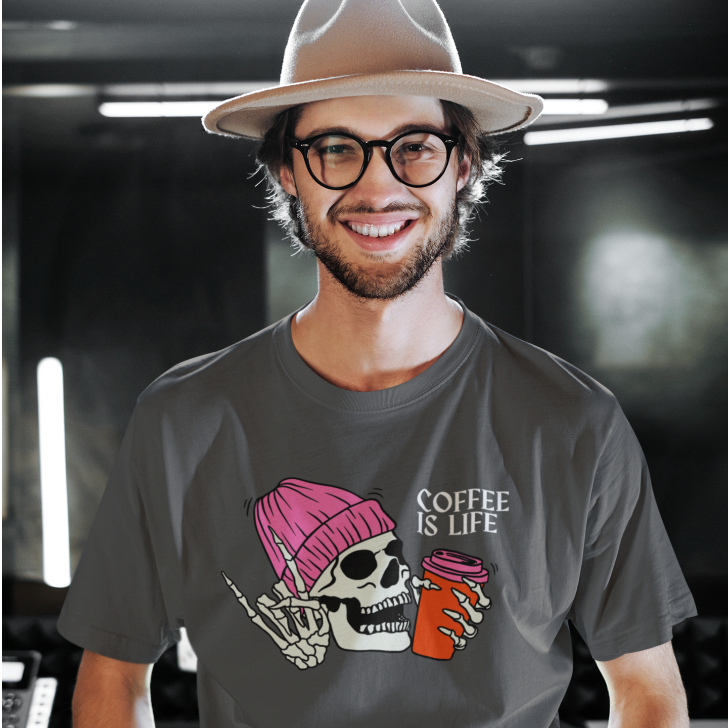 Classic fit men’s T-shirt with coffee lover graphic print