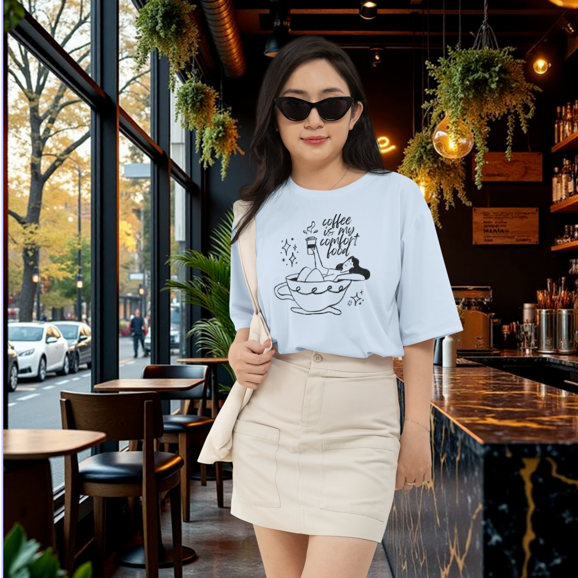 Women coffee lover graphic printed classic fit round neck T-Shirt