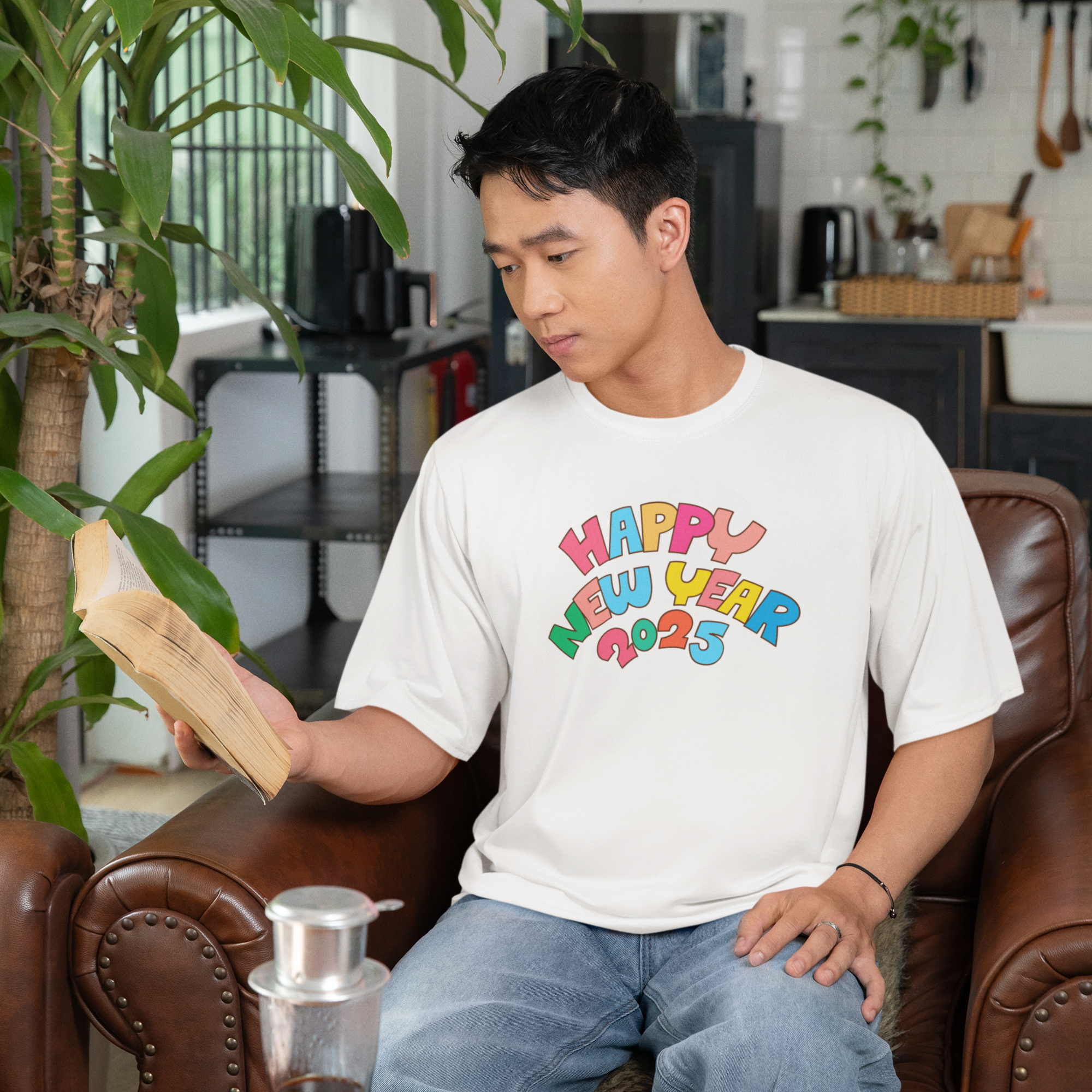 Men new year season special half sleeve comfort fit round neck T-Shirt.