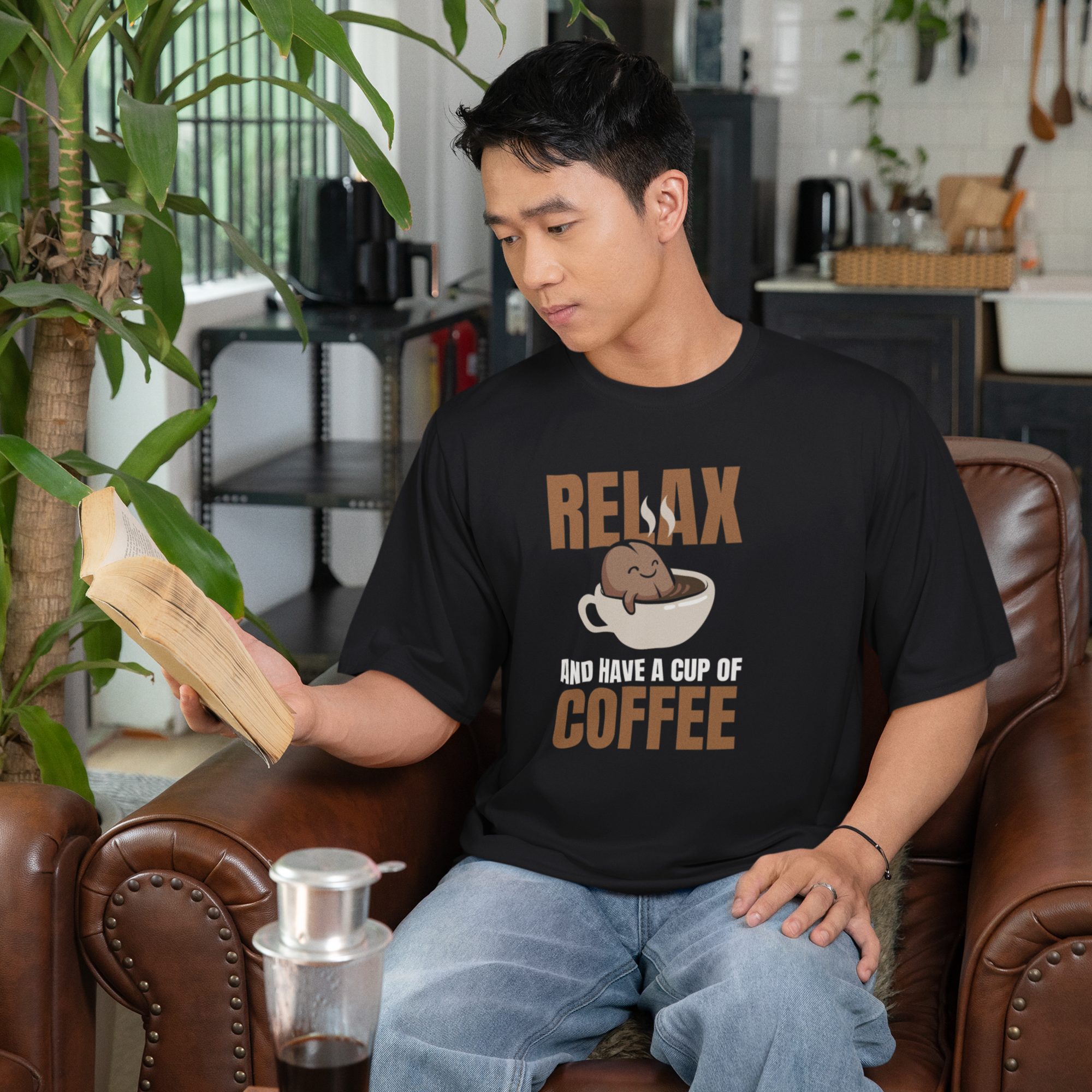 Men coffee lover graphic printed classic fit round neck T-Shirt