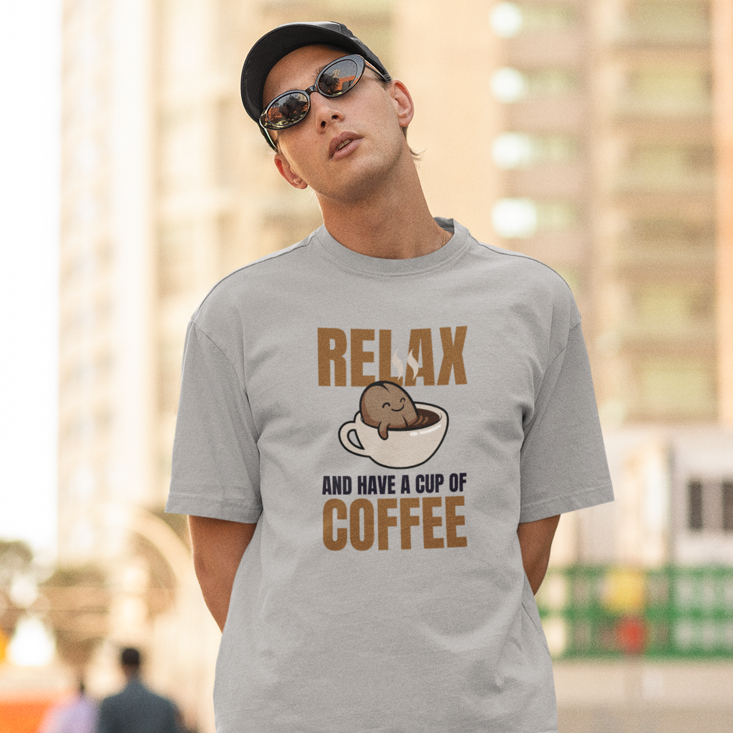 Men coffee lover graphic printed classic fit round neck T-Shirt