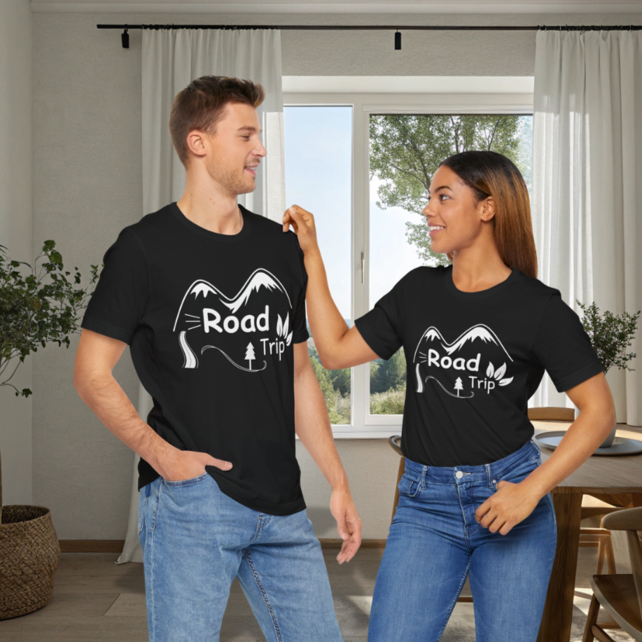 Road Trip Text Printed round neck short sleeve T-Shirt for men women